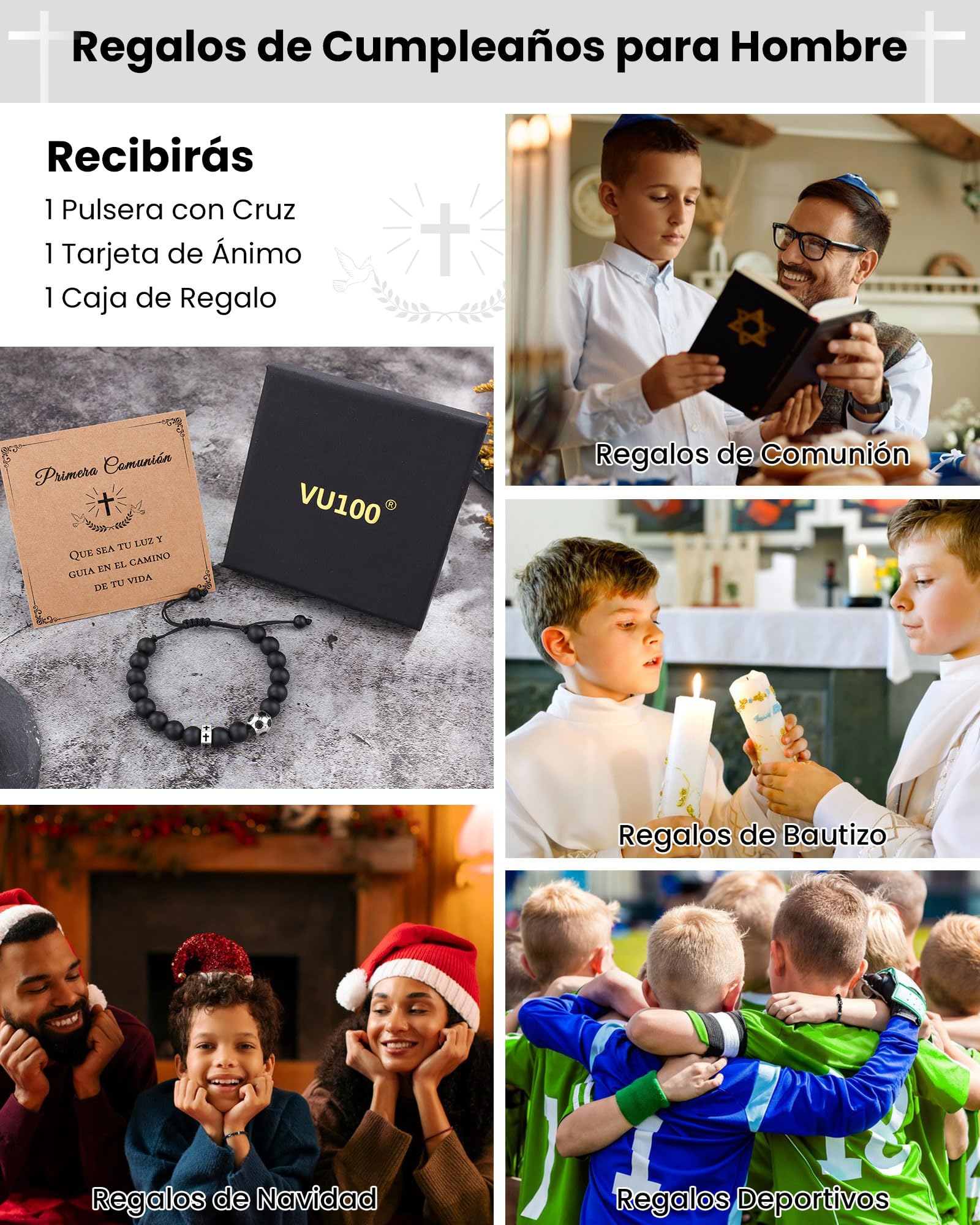 VU100 Regalos Comunion Niño Niña, Regalos Primera Comunion Niño Niña Recordatorios Comunion Originales Pulsera Comunion Niños Niñas Hombre Pulsera Cruz Ajustable