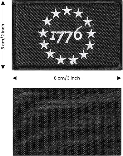Miniatura 4 de Parche táctico patriótico 1776 con apliques bordados Milltary, cierre de gancho y bucle (2 unidades, verde militar)