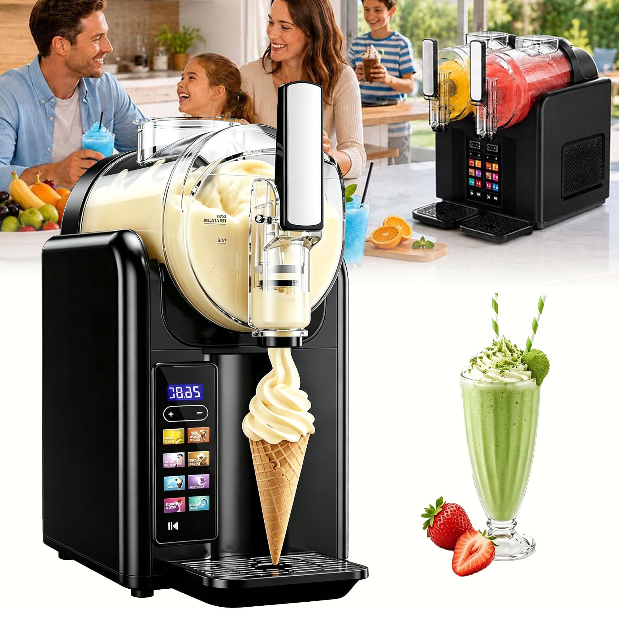 XDLYWUZIQ 2L Slushie Machine,Tank Soft Serve Machine Black-SingleBowl