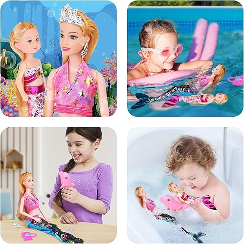 Miniatura 6 de Juego de muñeca de sirena, cambio de color, escala de cola de sirena, muñeca de princesa de moda de 12 pulgadas con delfín de sirena de 5 pulgadas y