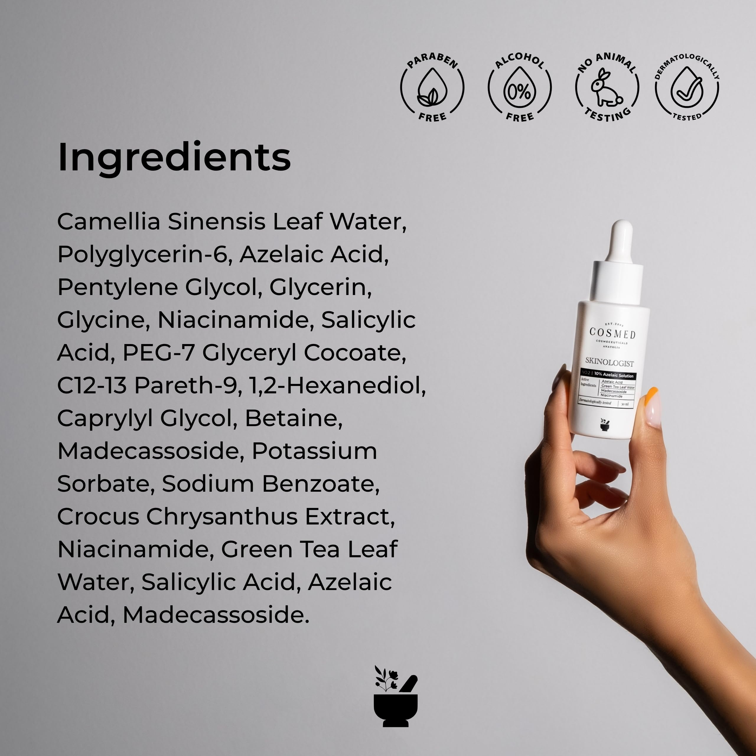 Cosmed Azelaik Asit ve Yeşil Çay İçeren Leke Karşıtı Serum - 10% Azelaic Solution - 30 ml