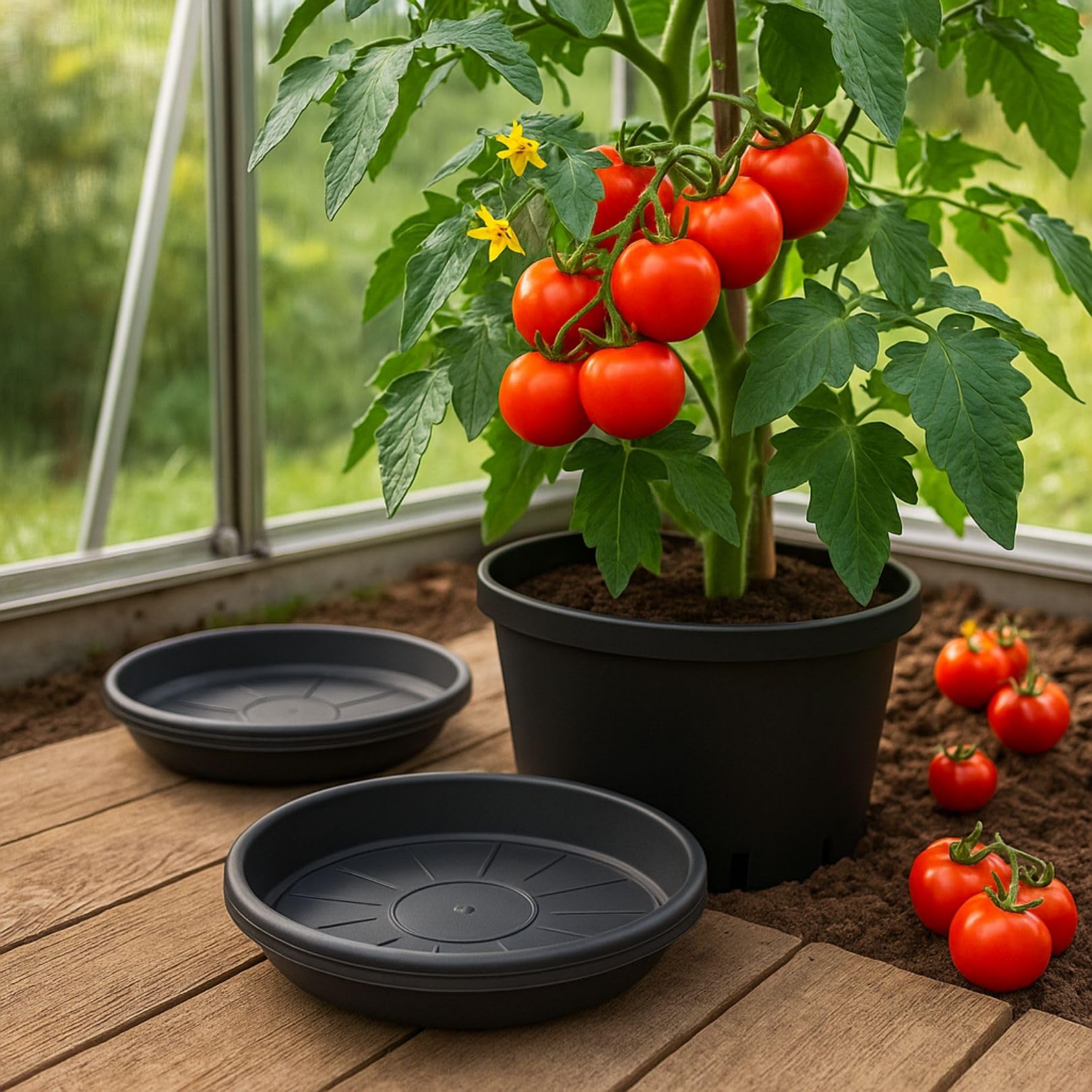 Set De 20 Pièces Pour Plantes : 5 Soucoupes + Outils + étiquettes - Pour Intérieur Et Extérieur - Noir