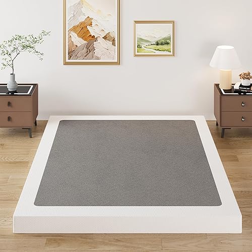 Miniatura 6 de Somier de 3 pulgadas de perfil bajo para cama Queen, somier metálico resistente para base de cama Queen con cubierta de tela, base de colchón, sin 3