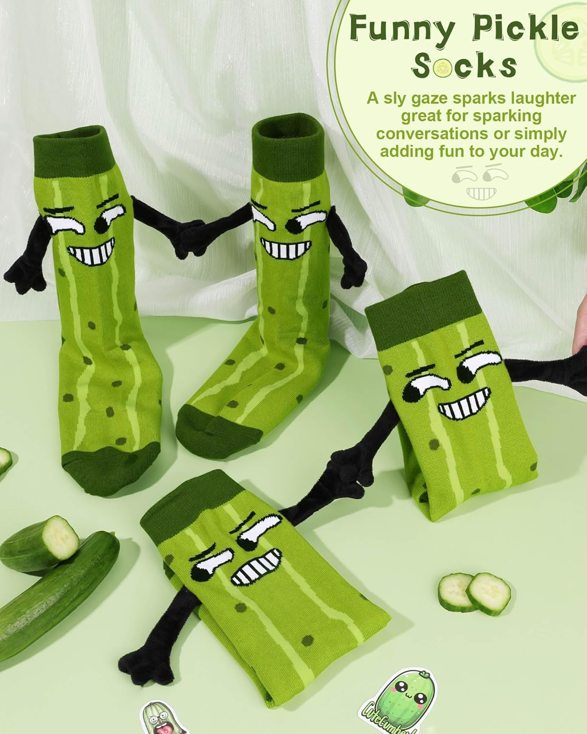 Funny Pickle Socks Gifts for Women Men, Novelty Magnetic Hand Holding Socks Cotton Crew Stockings White Elephant Gifts for Adults Boys Girls Gag Sock - Image 6