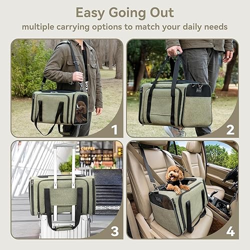 Vista 64 de Petsfit transportador de perros expandible para viajes con colchoneta de lana, aprobado por la mayoría de las aerolíneas, transportador de mascotas