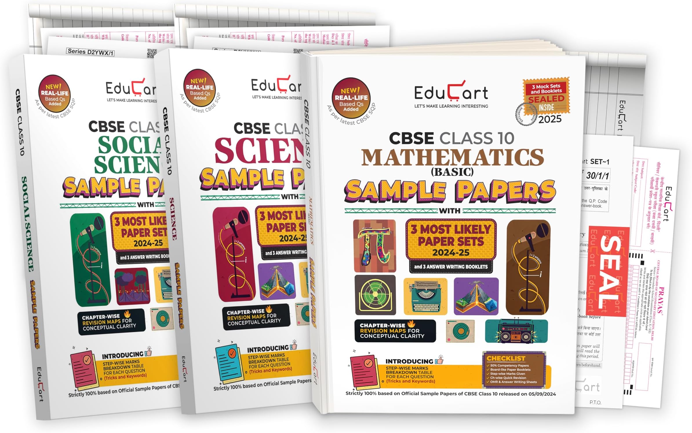 Educart CBSE Sample Question Papers Class 10 Science, Social Science & Maths Basic (Set of 3 Books) For 2025 Exam