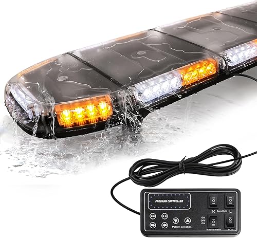 Barra de luz estroboscópica de 51 pulgadas, color blanco ámbar, 88 LED, barra de luz para camión de remolque de peligro, para advertencia de