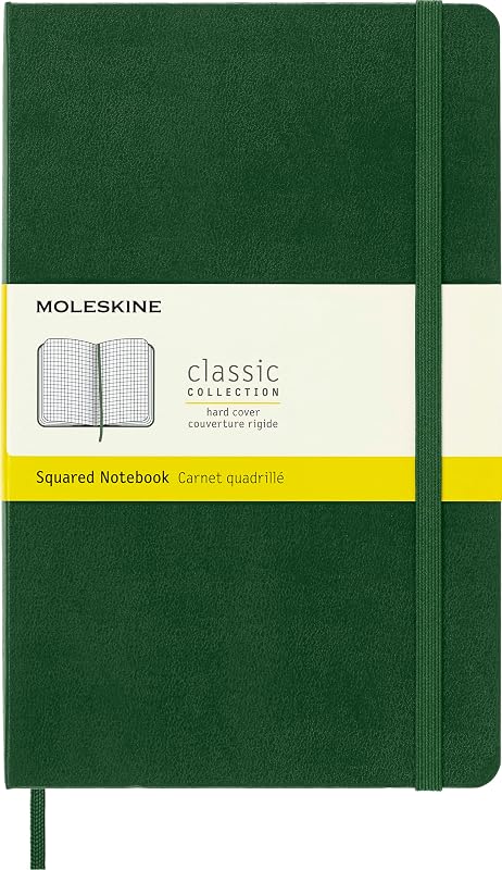 Notebook, Large, Squared, Myrtle Green, Hard (5 x 8.25) | Large 5" x 8.25" notebook with 240 grid pages for diagrams, notes, planning, graphing, and technical work.