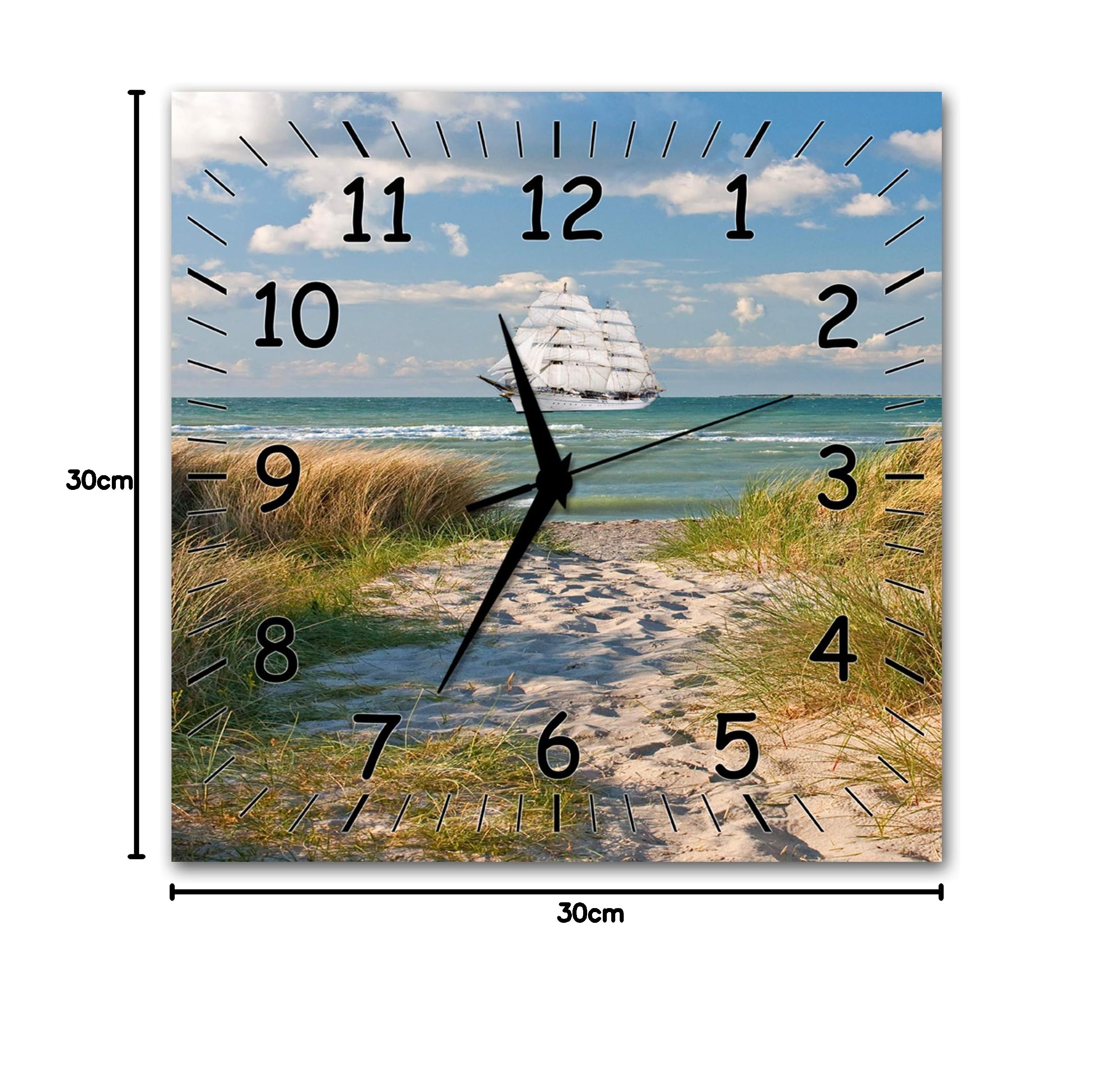 BM Funk Quarz Wanduhr Funkwanduhr Funkwanduhren Funkuhr Funkuhren kein Ticken lautlos geräuschlos leise modern ohne Tickgeräusche groÃŸ XXL Wohnzimmer Küche Meer Strand Schiff 9426-1a SZ