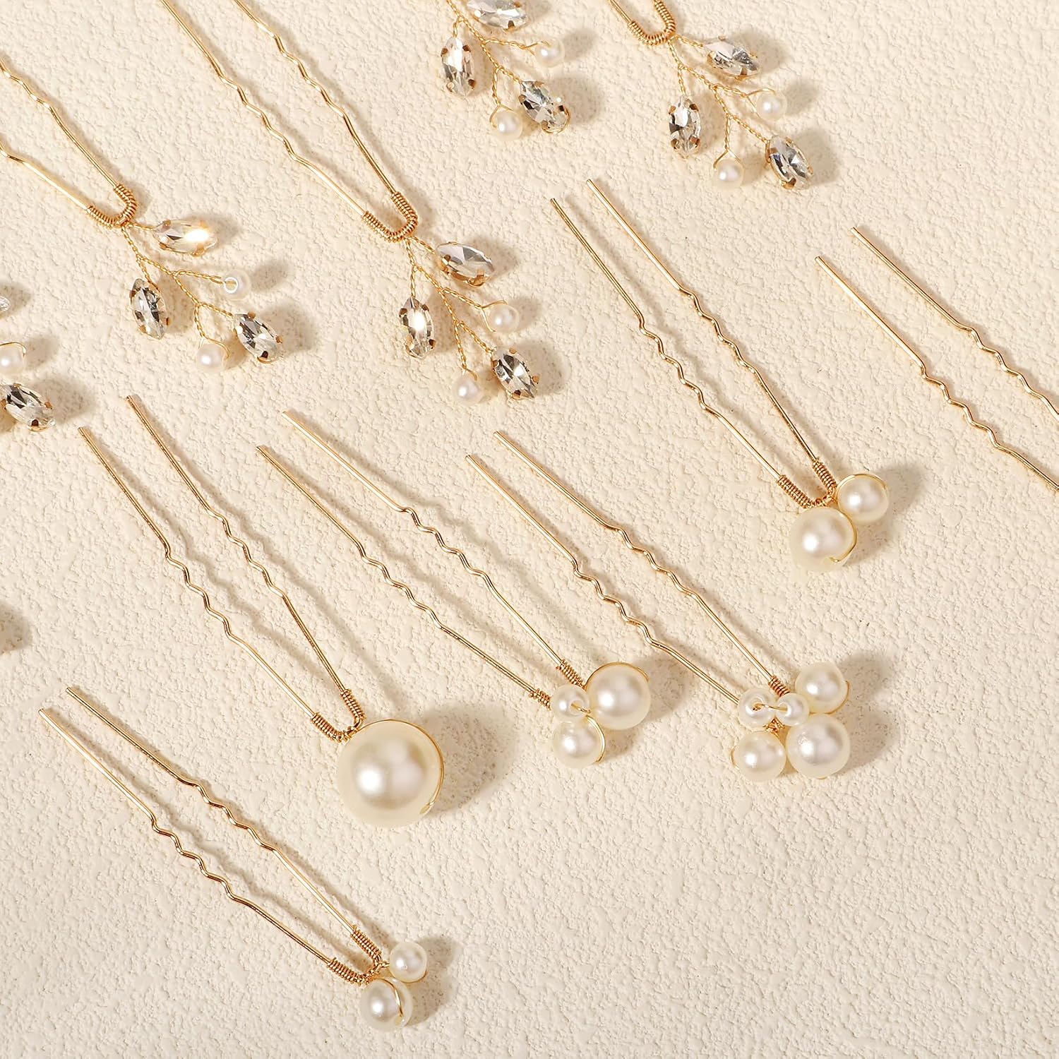 18 Pieces Gold Hair Accessories For Women Pearl Crystal Bridal Hair Pins Rhinestone Wedding HairPieces for Bride Bridesmaids