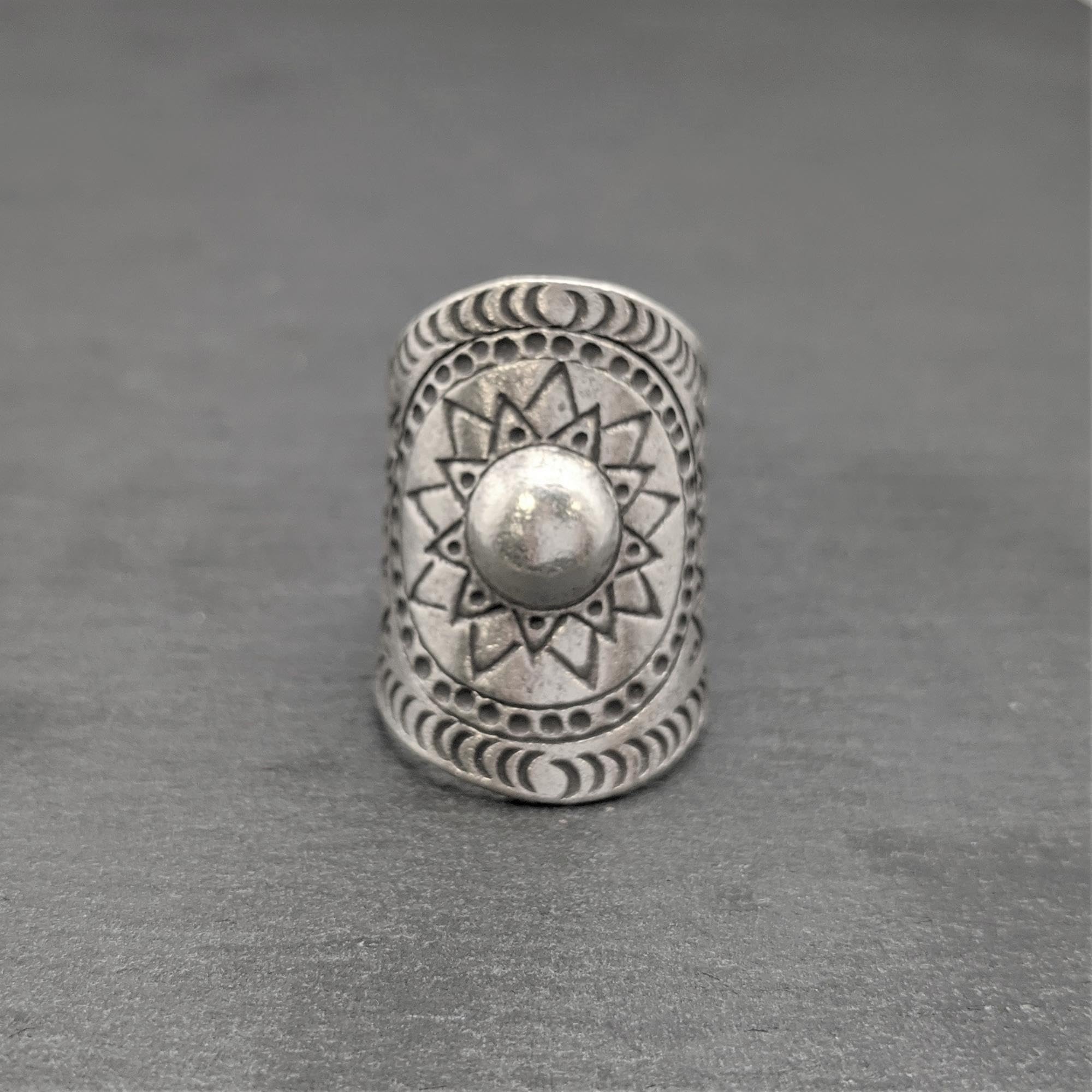 81stgeneration Karen Hill Tribe Anelli in Argento per Donna | Anello Largo e Regolabile in Argento Puro 999 per il Pollice | Gioielli Tribali Fatti a Mano | Disegno del Sole in Stile Azteco