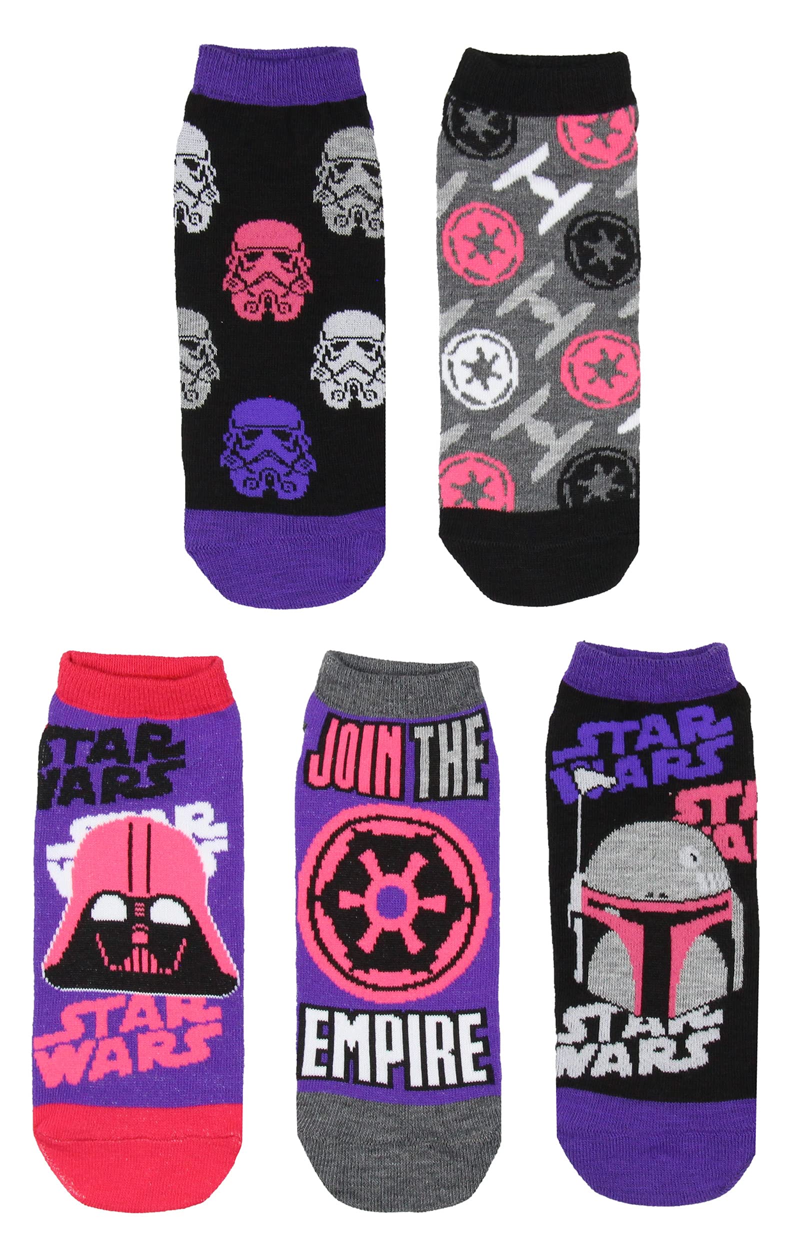 HypHypnotic Hats Disney Star Wars Darth Vader Join The Empire No-Show Ankle Socks 5 Pair (9-11), Multicolored, One Size