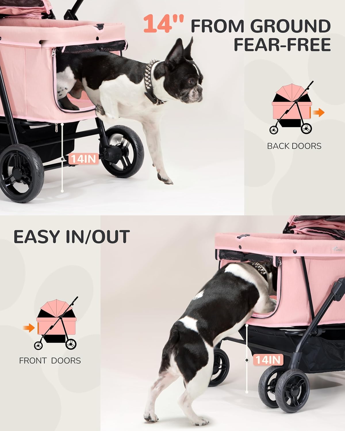 Dog Stroller for Large & Medium Dogs (20–132 lbs), Pet Stroller for 2 Small Dogs, Extra Large Heavy Duty, Foldable & Ventilated, Pink or Navy - Image 7