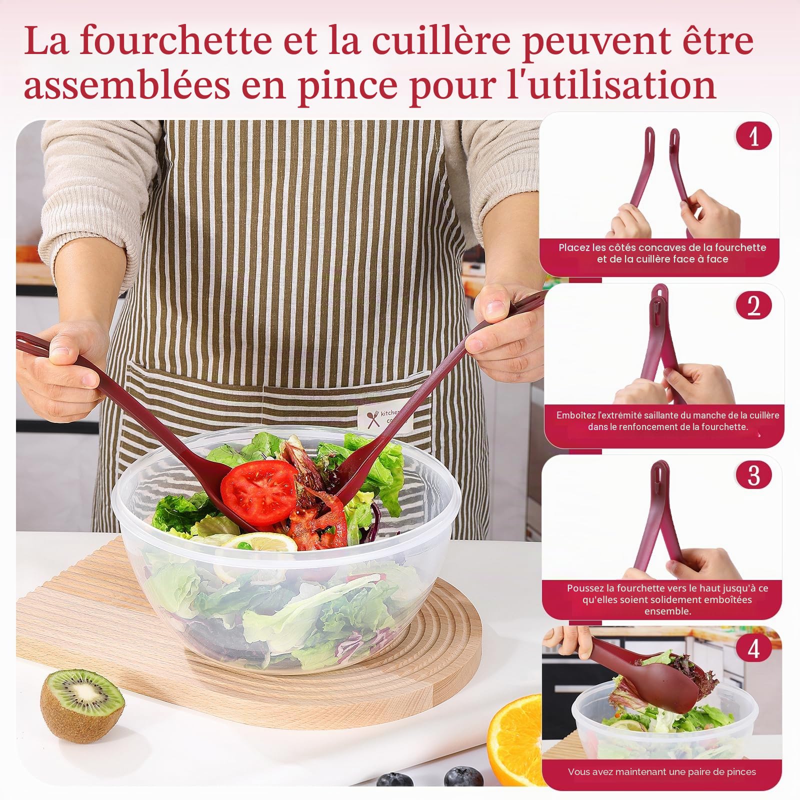 Luxear Lot de 4 Grand Saladier avec Couvercle Hermetique 1L-4,5L, Bol Plastique Reutilisable Bol de Cuisine Portable avec Poignée Sans BPA Boite de Conservation Passent Micro-ondes et Lave-vaisselle