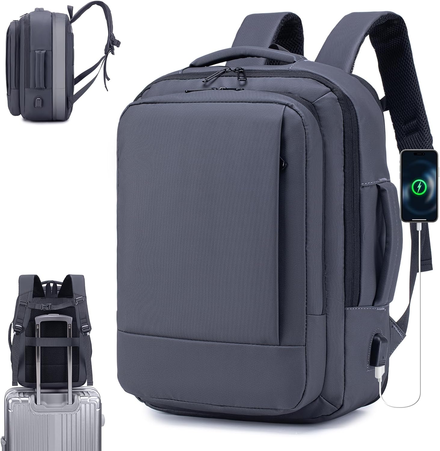 SUCIKORIO 40 x 30 x 15 cm Air France British Airways Expandable 10 cm 40 x 30 x 25 Eurowings Backpack Travel Luggage Cabin Airplane Under Seat Waterproof Laptop Backpack 15.6 Inches Women Men, grey