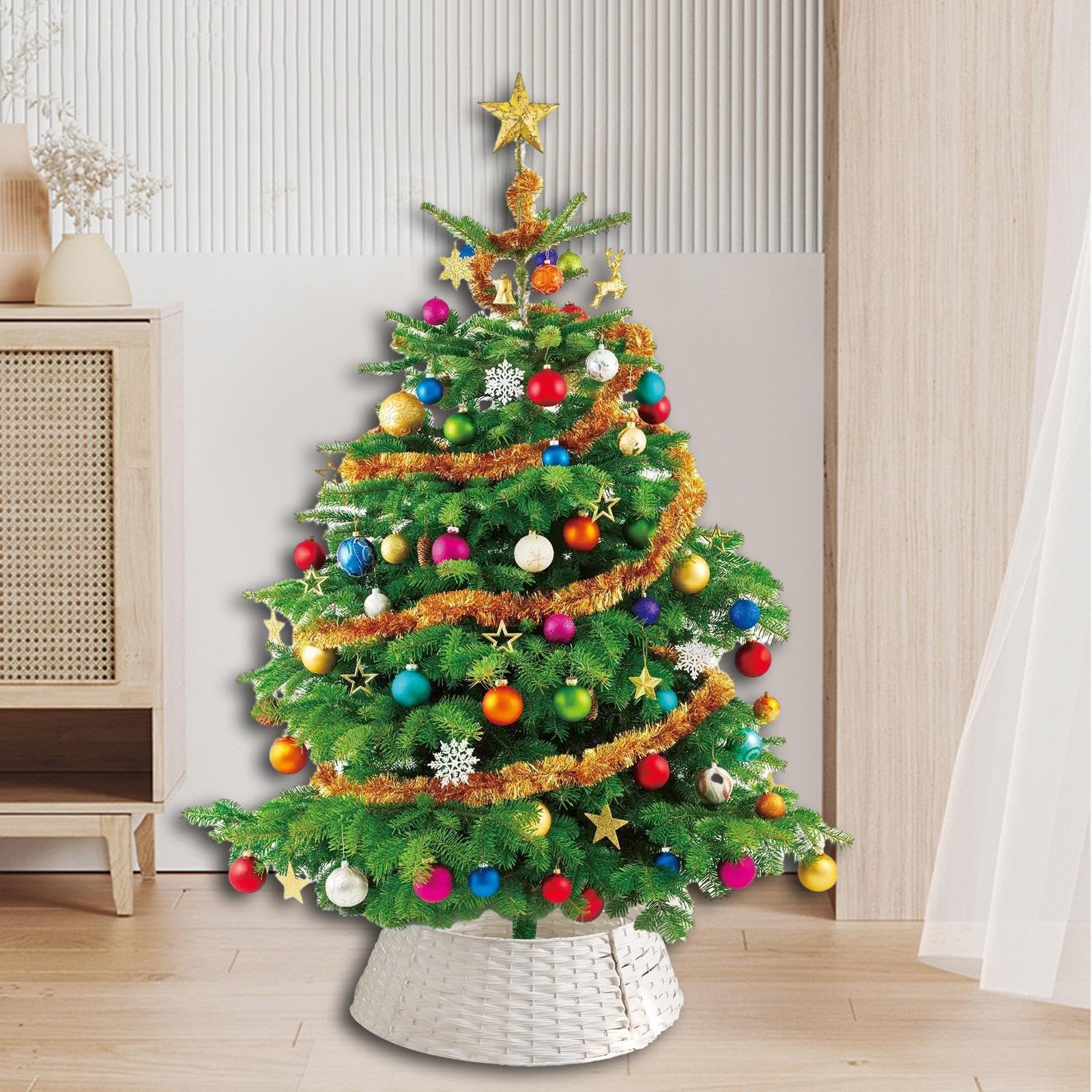 1 Ensemble Jupe Sapin Noël Ornement Jupe Base Tablier Décoration Anneau Pied Sapin Support Matière Lavable Démontable Adapté pour Intérieur Commerce E, Petit Blanc