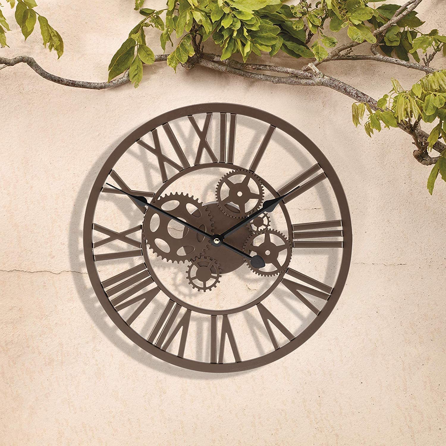 Garden Mile Grande horloge murale 35 cm avec chiffres romains pour intérieur et extérieur Marron