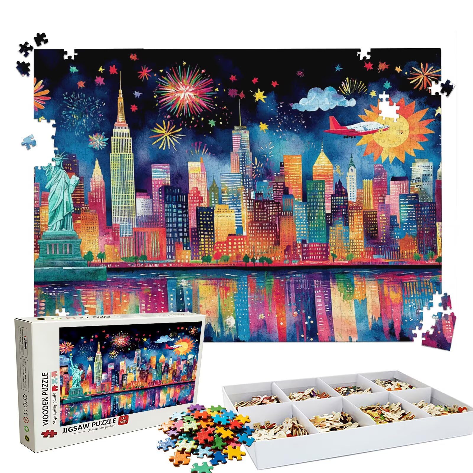 Puzzle 1500 elementów, 1500 elementów, dla dorosłych, kolorowe miasto (2), drewniane puzzle, zestaw "zrób to sam" dla dorosłych, gruby materiał i idealne uzębienia, powierzchnia bez odbicia, puzzle