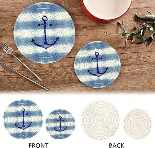 Miniatura 3 de Anclajes náuticos, soportes para ollas de mar, 2 piezas resistentes al calor para platos calientes, acuarelas de verano, tejido de hilo de algodón