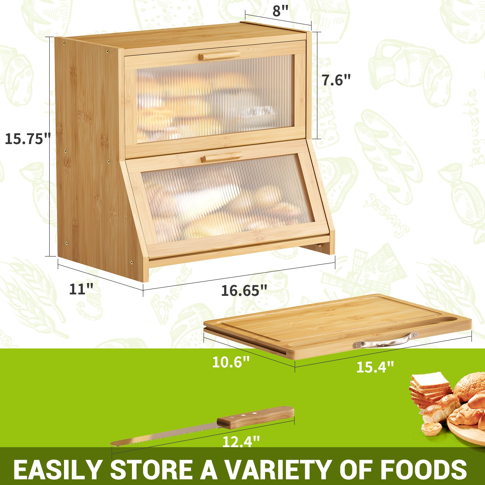 BMOSU Bamboo Bread Box with Cutting Board -7