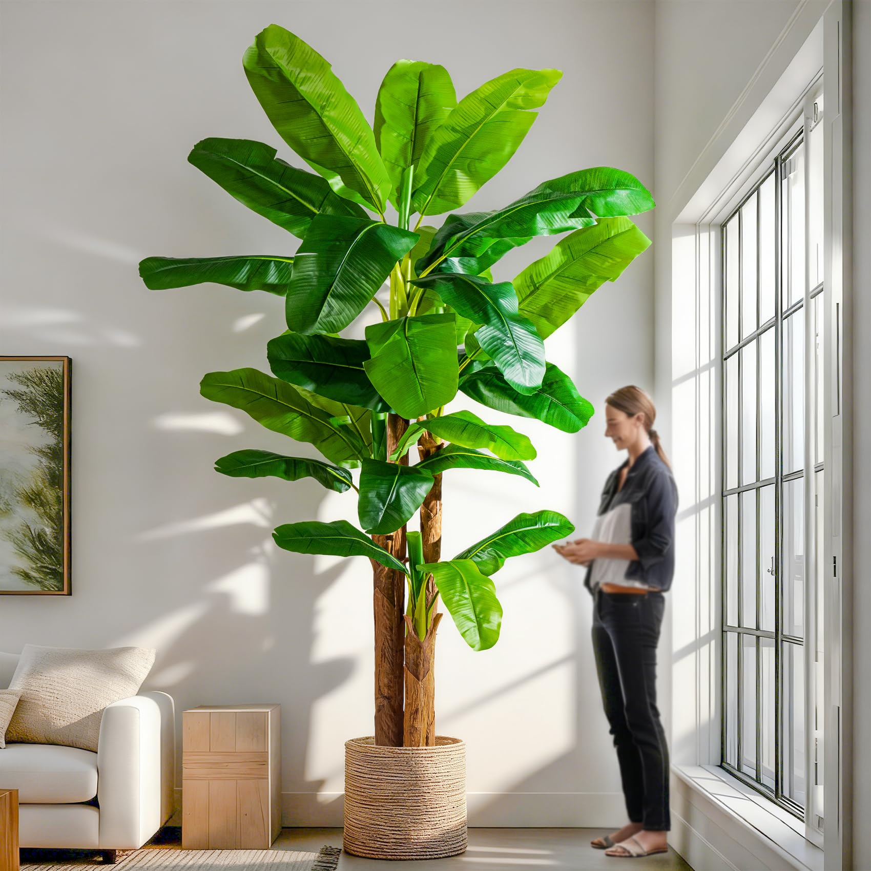 Large Artificial Banana Tree Tall Faux Tropical Bananas Trees Indoor Outdoor Realistic Floor Plant Big Fake Plants for House Home Living Room Office Front Porch Decor Outside Patio para decoracion