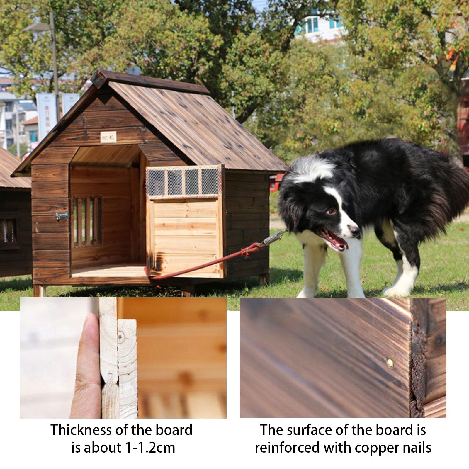 Hundehütte Outdoor große Hunde, hundehütte Holz, hundehütte isoliert, herausnehmbarer Boden, Hundehütte für den Außenbereich mit Sonnenblende für kleine, mittlere und große Hunde(56x45x48cm)
