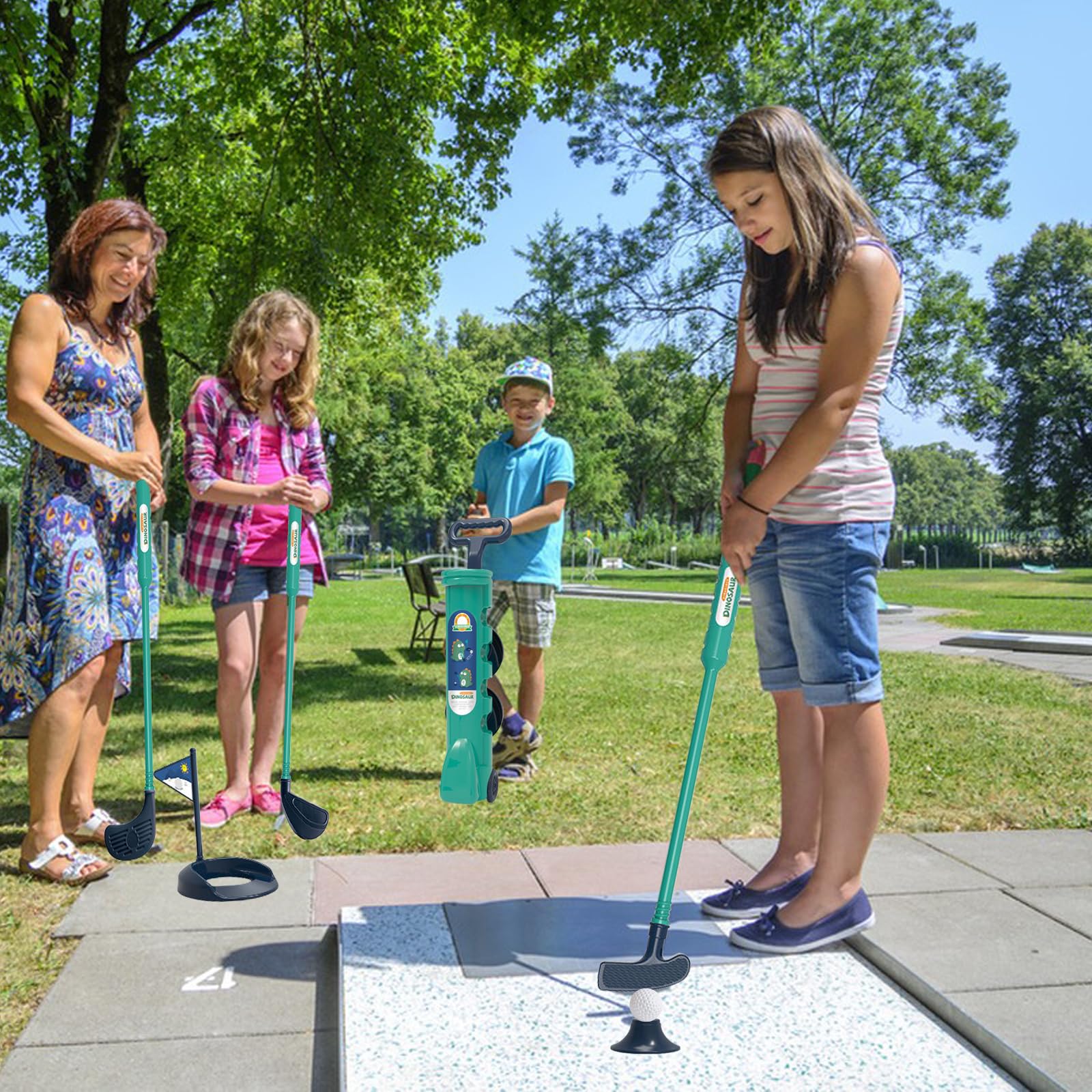 Juego de Golf para niños, Juego de 14 Piezas con Ruedas, Incluye Palo, Pelota, Marcador y Bandera, recreación al Aire Libre y Adecuado para niños de 3 años en adelante