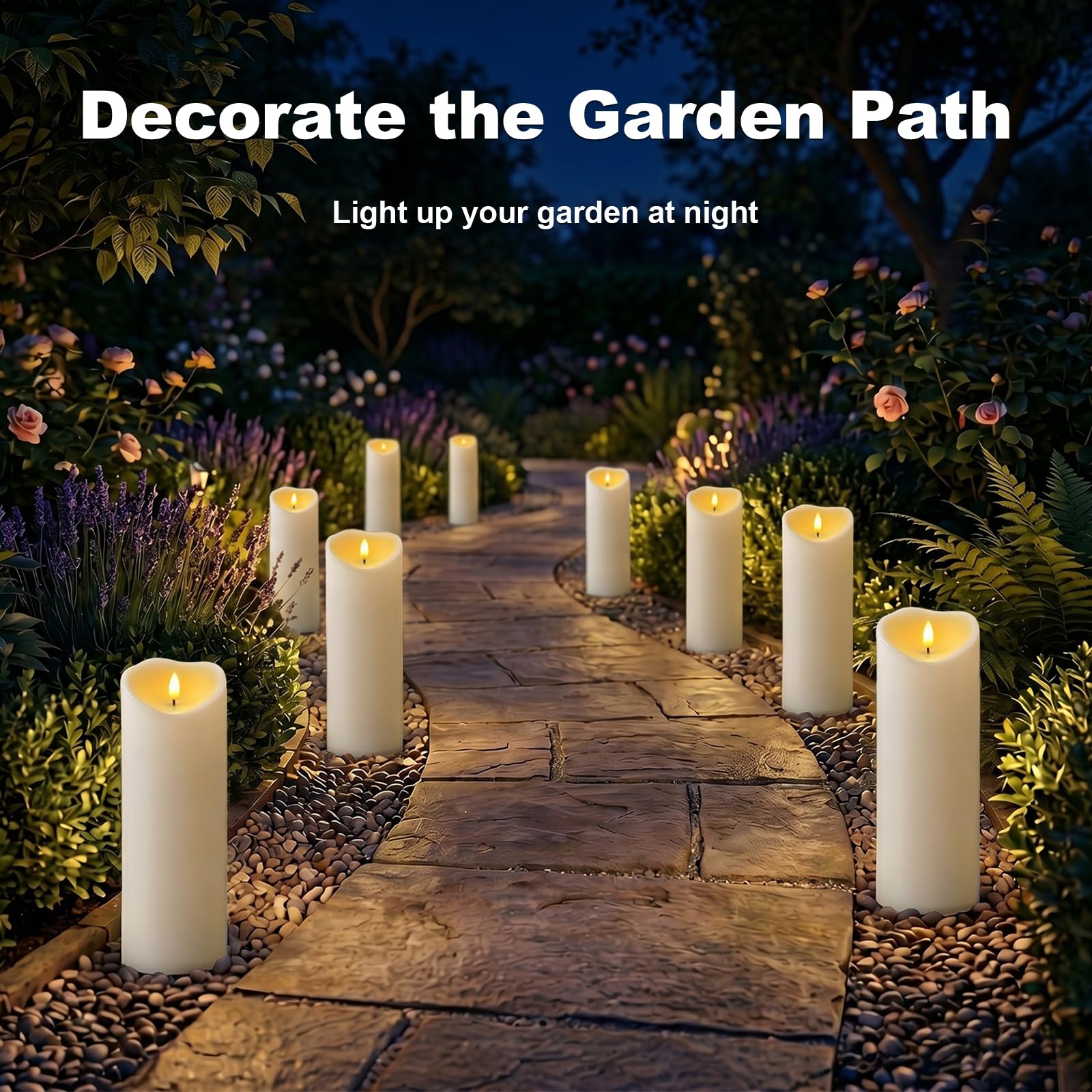 Amagic Velas grandes impermeables sin llama de 4 x 12 pulgadas, funcionan con pilas, control remoto y temporizador, vela LED parpadeante para decoración de patio al aire libre, patio, porche, blanco