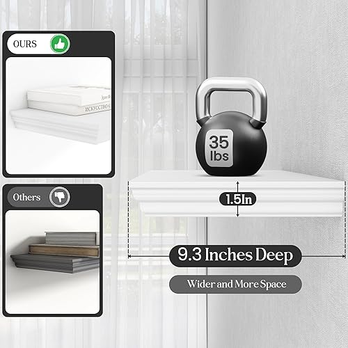 Miniatura 4 de Fun Memories Floating Shelves 32 Inch Long, 9.3 Inch Deep Classic Crown Molding Floating Shelves for Wall, Rustic Wooden Shelves for Wall Decor