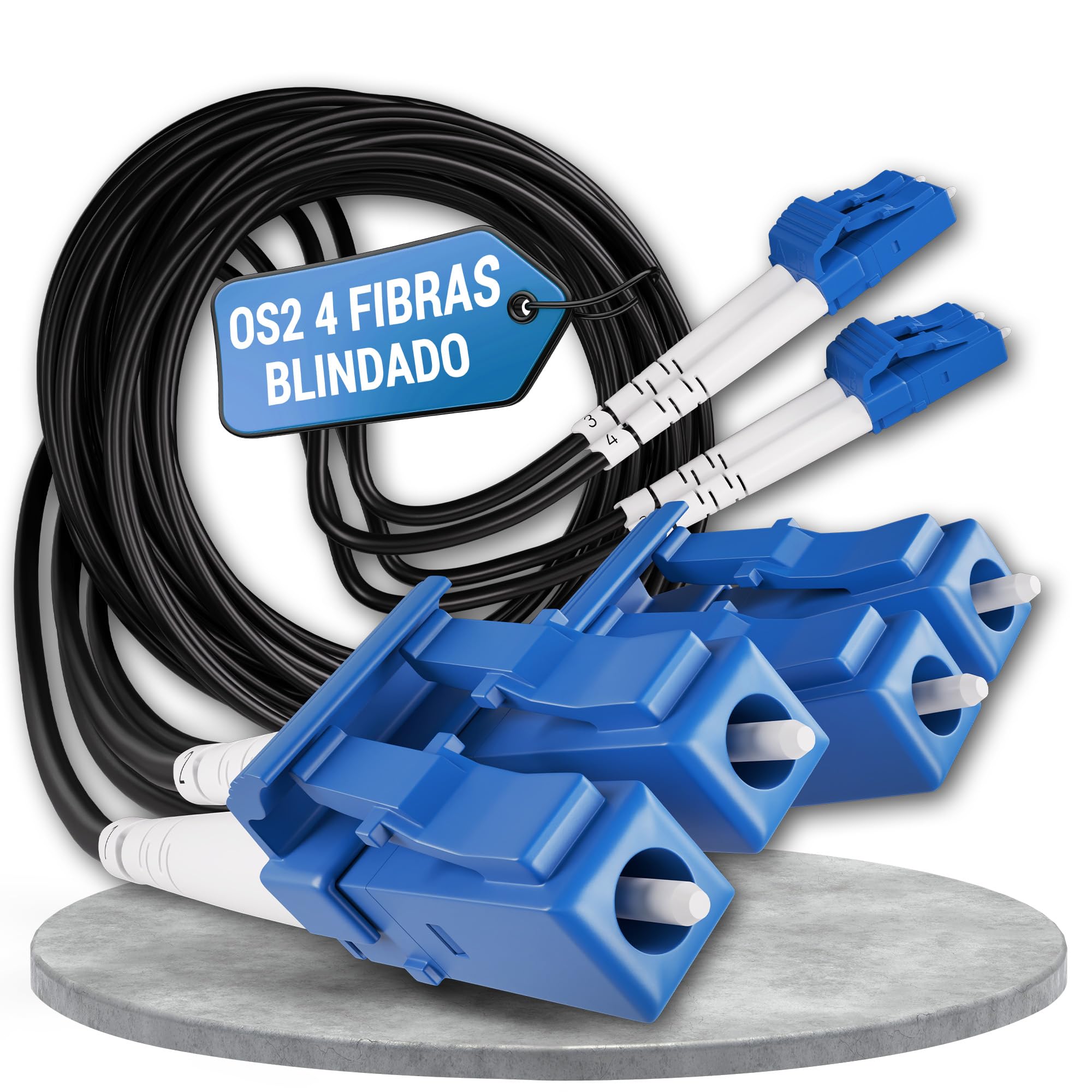 40m Cable de Fibra Óptica Blindado 4 Fibras OS2 LC/UPC ⌀4mm | Monomodo 9/125µm G.657.A2, Latiguillo Prolongador Patch, Breakout sin Empalmes, Interior/Exterior, Negro, LSZH