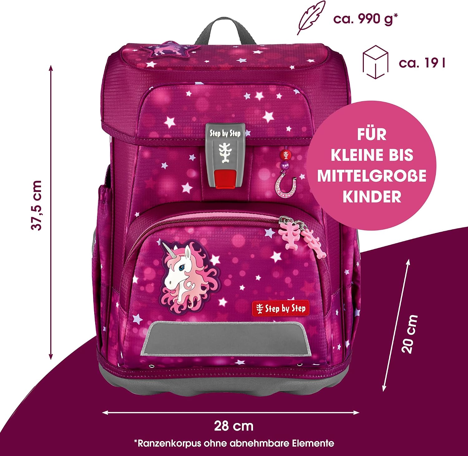 Step by Step Schulranzen-Set Cloud, 5-teilig, ergonomischer Tornister mit Reflektoren, höhenverstellbar mit Hüftgurt, ab der 1. Klasse, 19L
