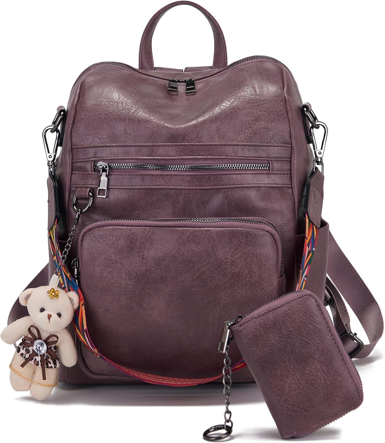 Qiyuer Women's Fashion PU Leather Backpack Purse for Women Designer Ladies Travel Convertible Shoulder Bag Purple - Image 2