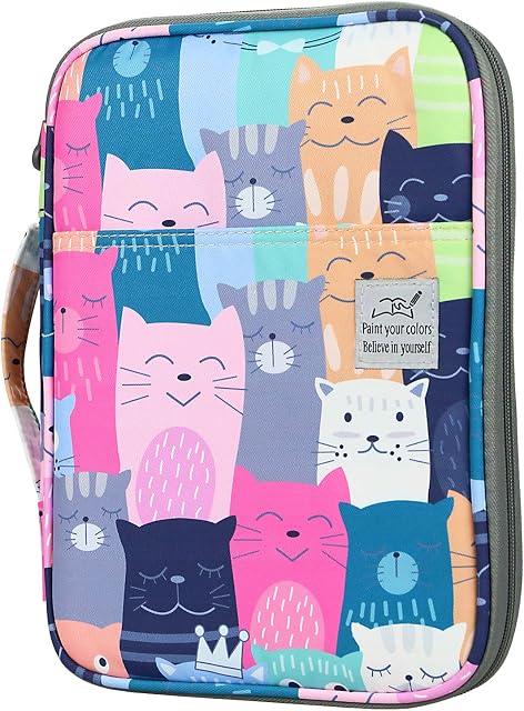 YOUSHARES 96 Slots Colored Pencil Case, Large Capacity Pencil Holder Pen Organizer Bag with Zipper for Prismacolor Watercolor Coloring Pencils, Gel Pens for Artist (Learning Cat)