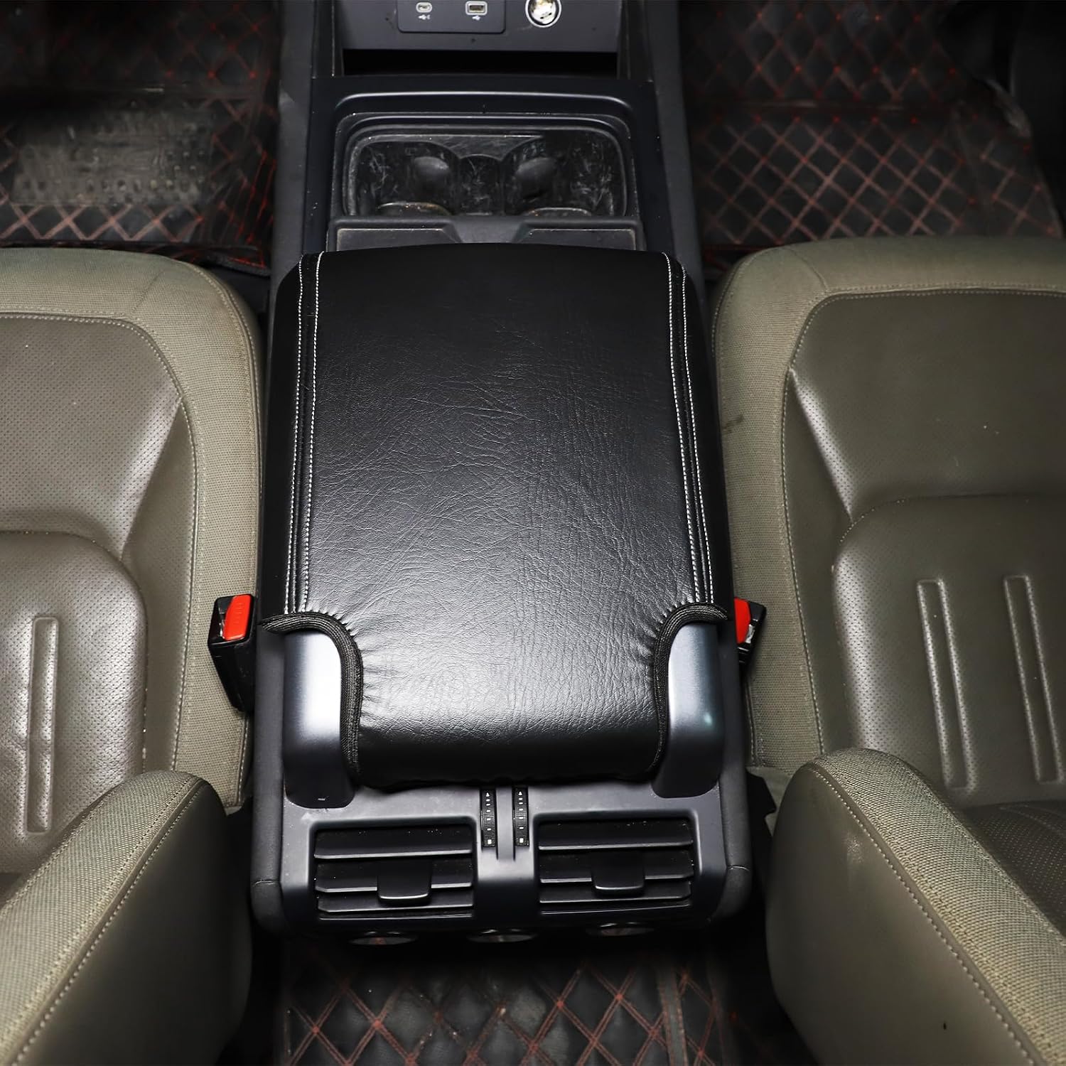 PIUGILH Car Center Armrest Cover Compatible with Land Rover Defender 90 110 130 2020 2021 2022 2023 2024, Leather Center Armrest Cover Pad, 1Pcs