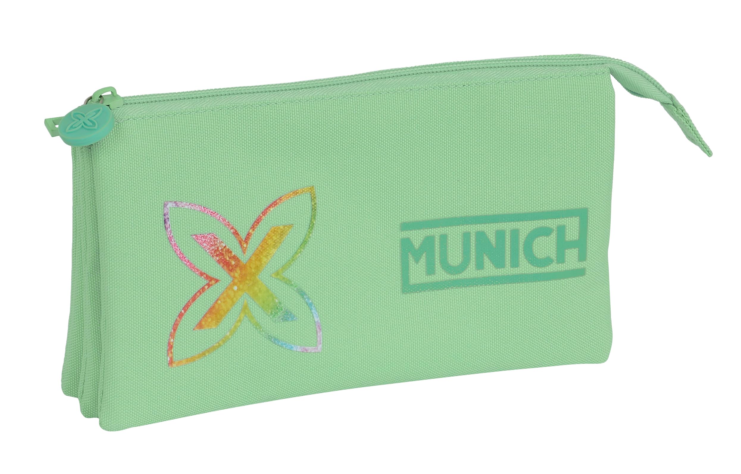 Safta Munich Pistachio – Triple Pencil Case, Children's Pencil Case, Ideal for School Age Children, Comfortable and Versatile, Quality and Resistance, 22 x 3 x 12 cm, Colour, Green Pistachio,