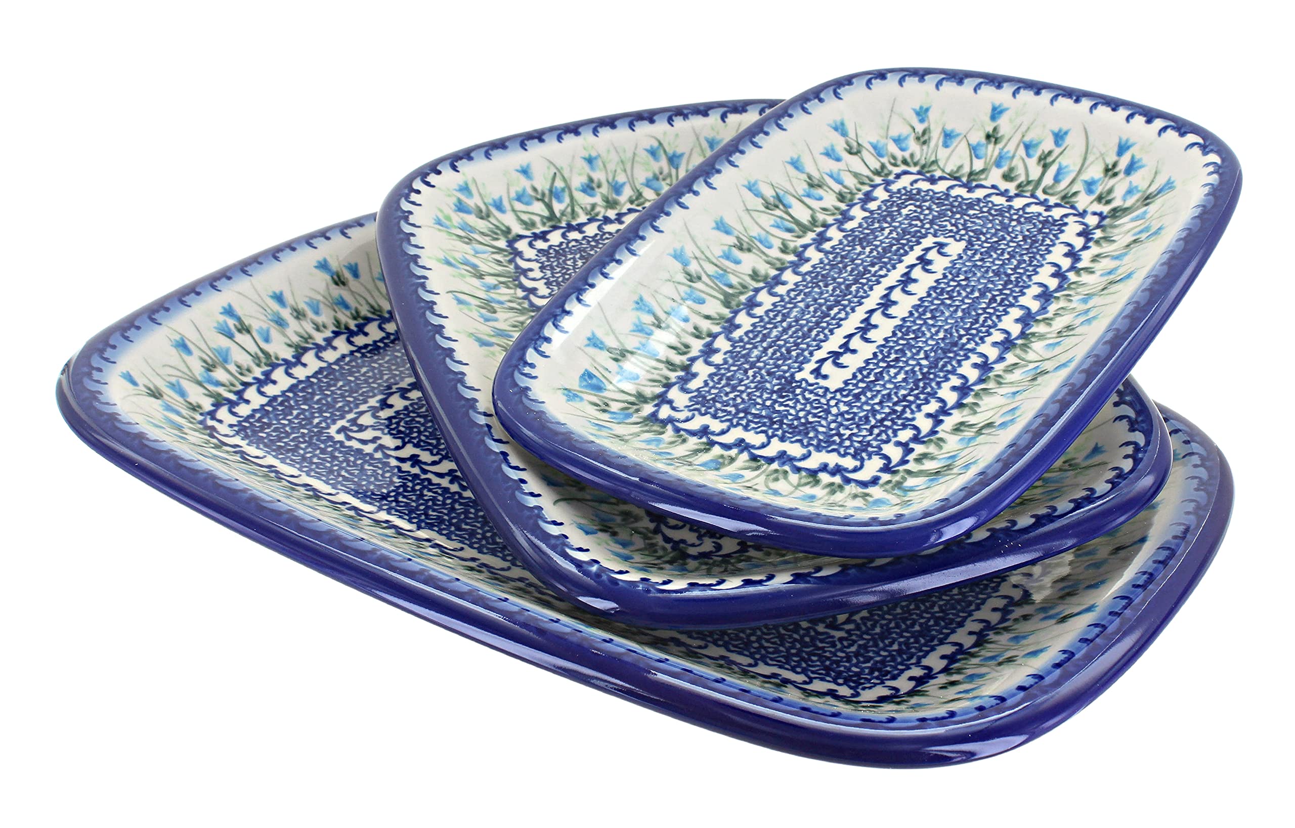 Blue Rose Polish Pottery Misty 3 Piece Rectangular Serving Set