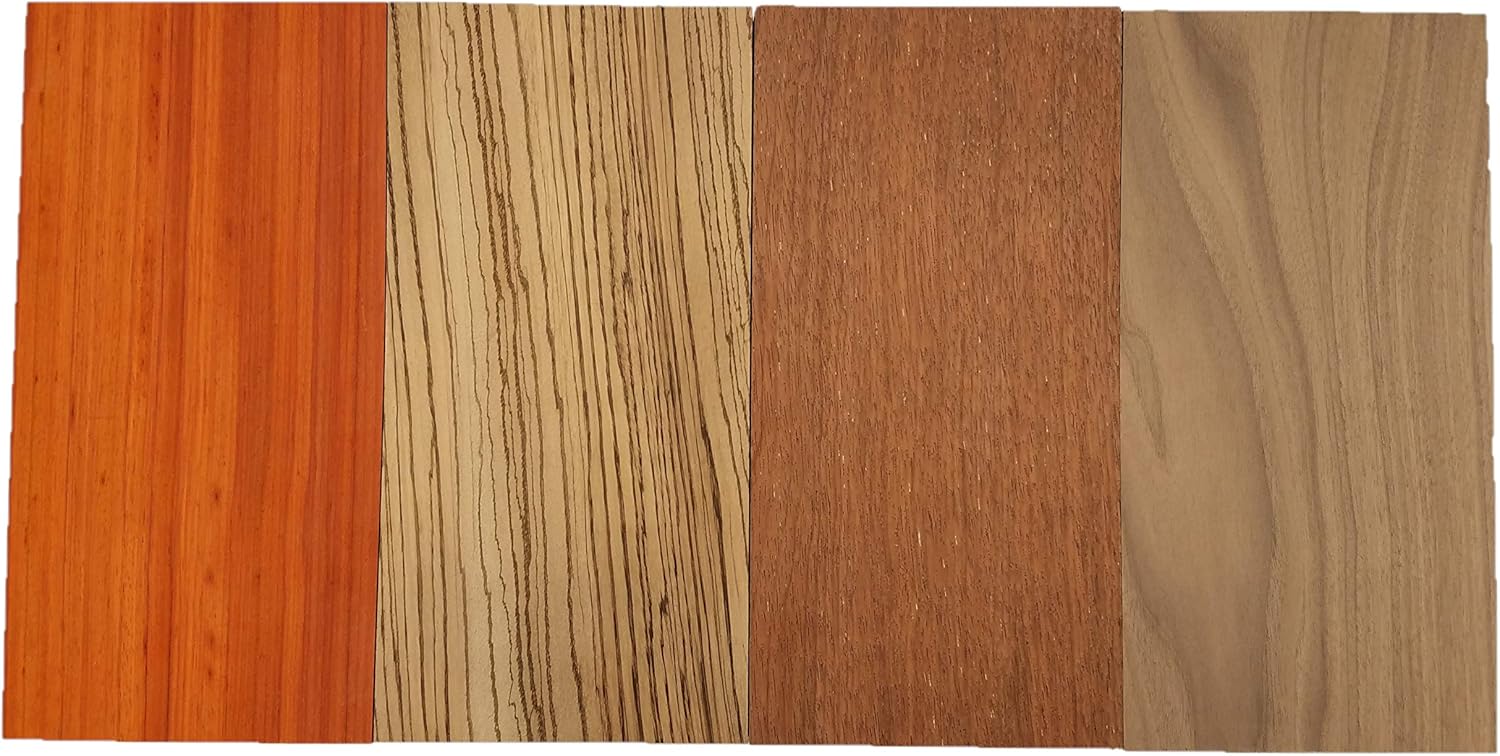 Barrington Hardwoods Imported Exotic Hardwood Variety Pack - Padauk, Zebrawood, Merbau, and Walnut (3/4" x 6" x 12" (4 Pieces))…