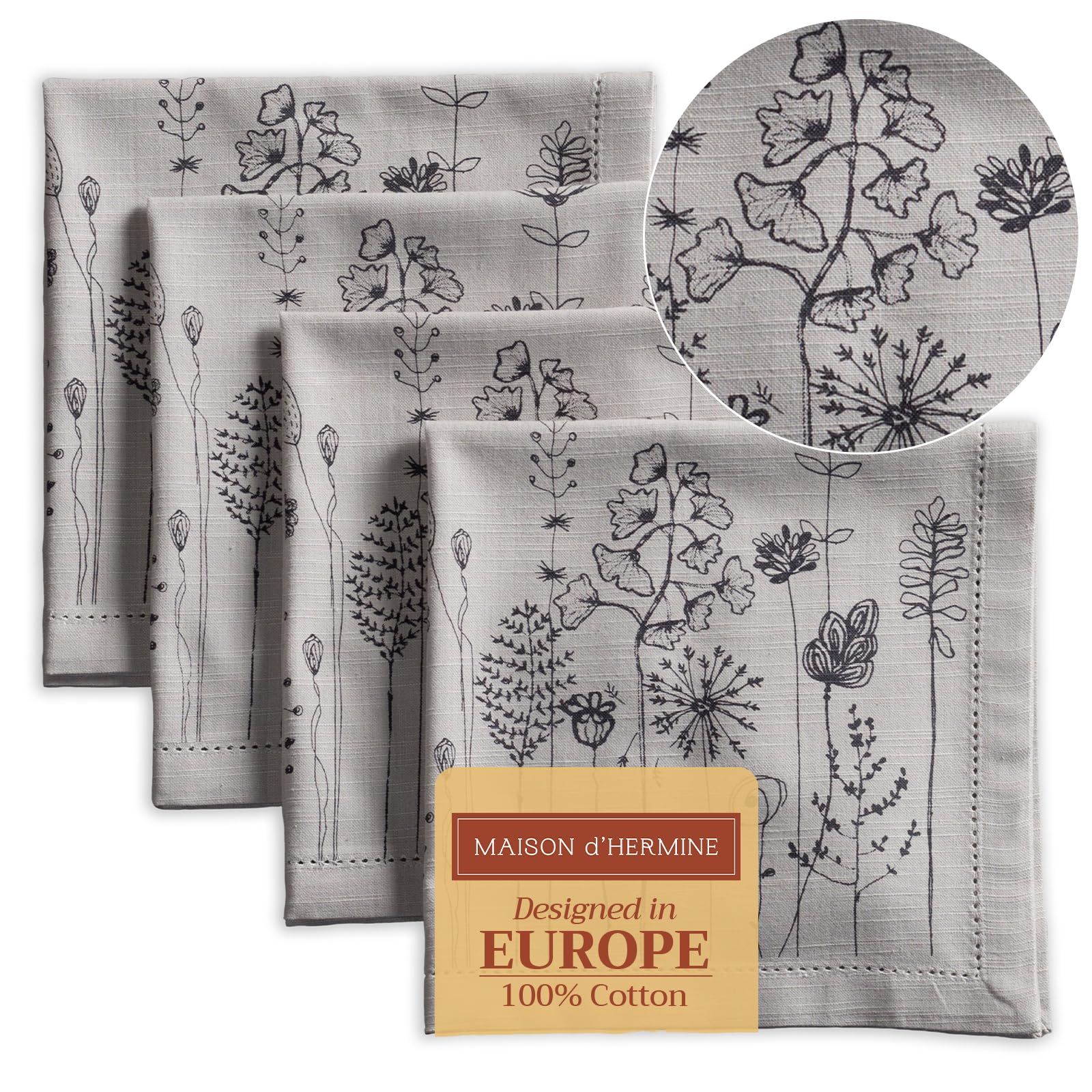 Maison d' Hermine Cloth Napkins Set of 4 100% Cotton Everyday Reusable Square Napkins Cloth Washable, Dinner, Party, Wedding, Restaurant, Spring/