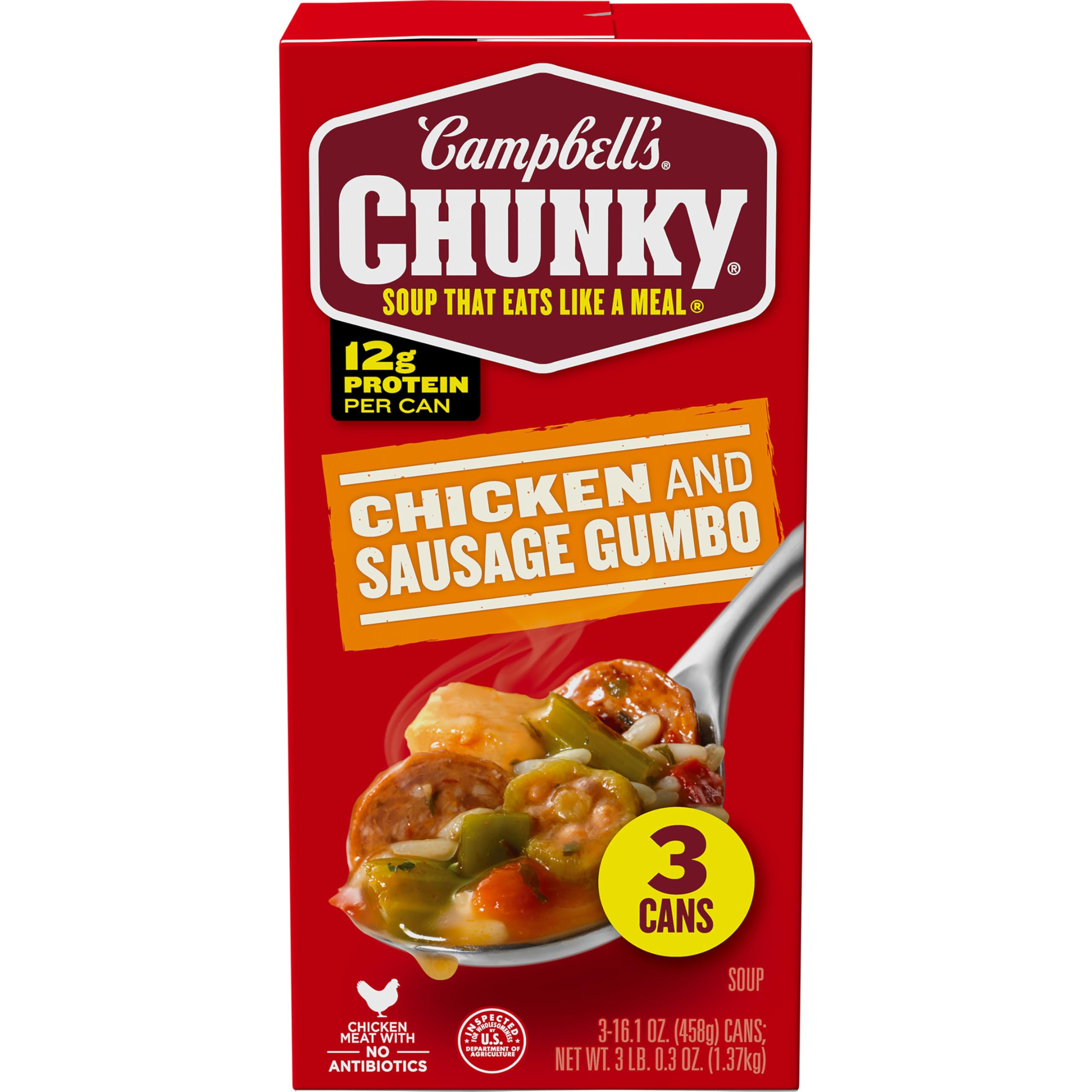 Campbell's Sopa gruesa gumbo pollo salchicha 3 latas 16 onzas