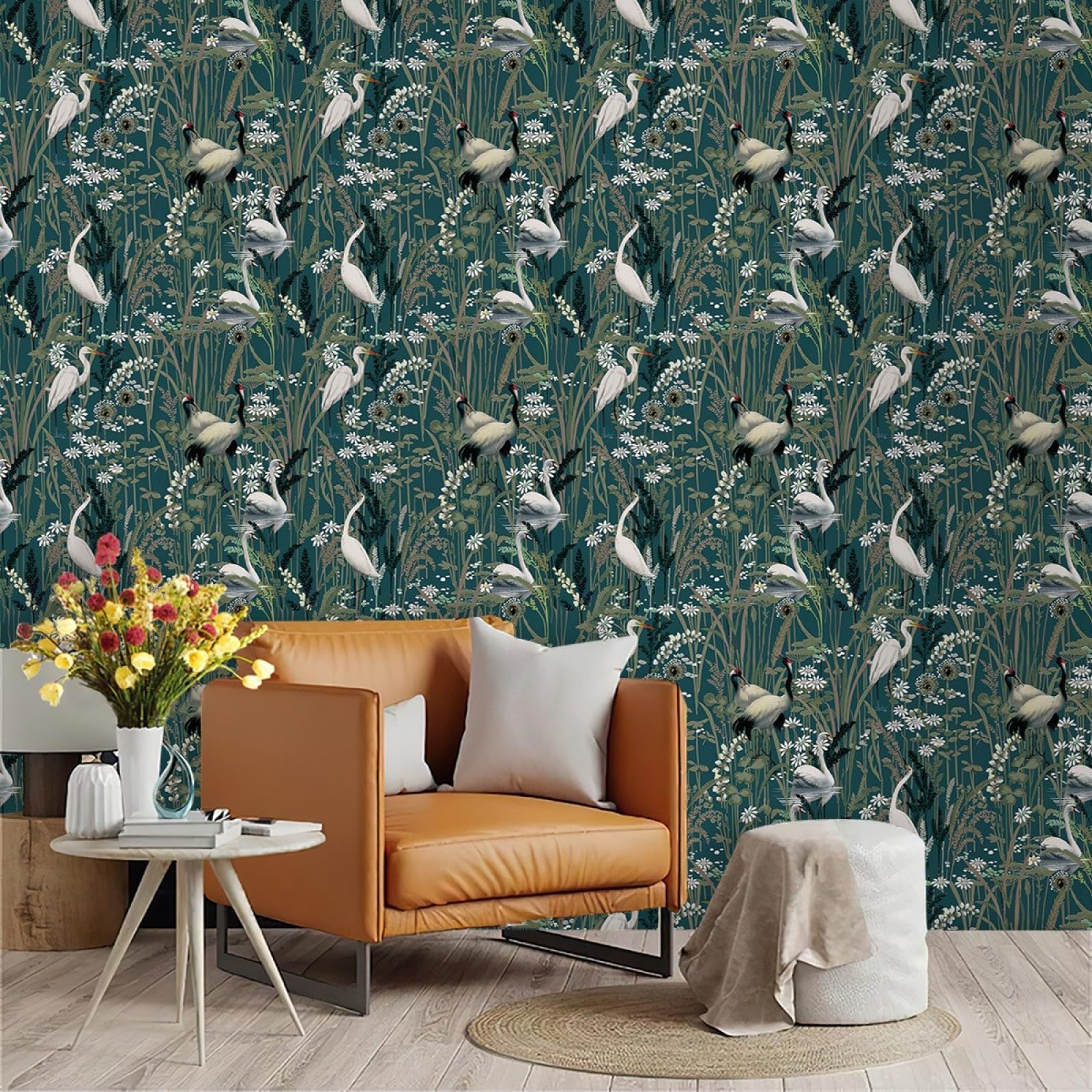 Zahhyg White Wallpaper Bird Peel And Stick Self Adhesive Wallpaper For Living Room Waterproof Vinyl, Art Deco Thicken Sticky Back Plastic Removable