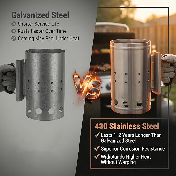 Charcoal Chimney Starter, BBQ Grill Quick Rapid Fire | Starter Chimney for Outdoor Barbecue Cooking Camping, Sturdy and Easy to Use, Stainless Steel(10.62 x 6.3)