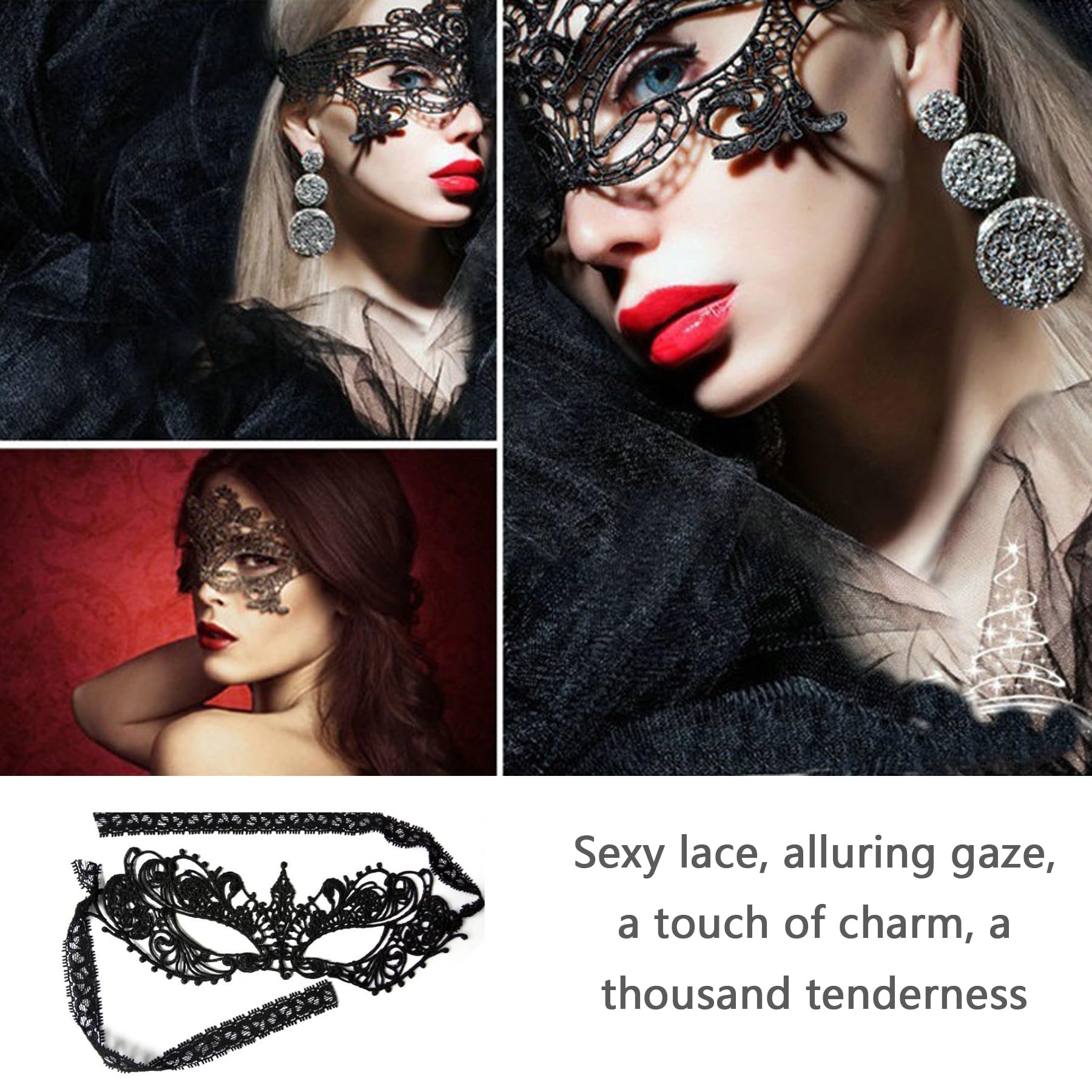 BAIYSFFG 4 PCS Costume Mask Elegant Prom Halloween Masquerade Party Mask for Couples Women and Men, Black - Image 3