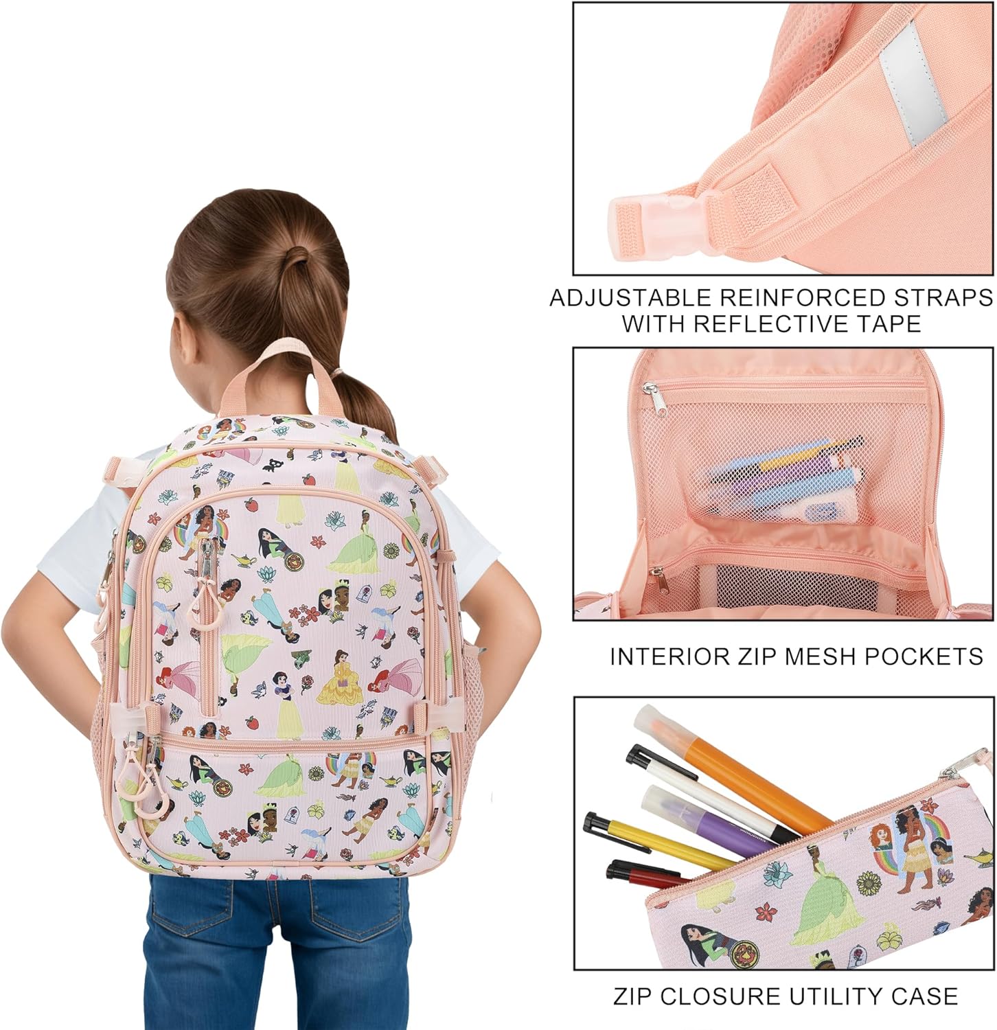 Disney Princesses 4-Piece 16" kids girls Adaptive Backpack & Lunch Box Combo Set