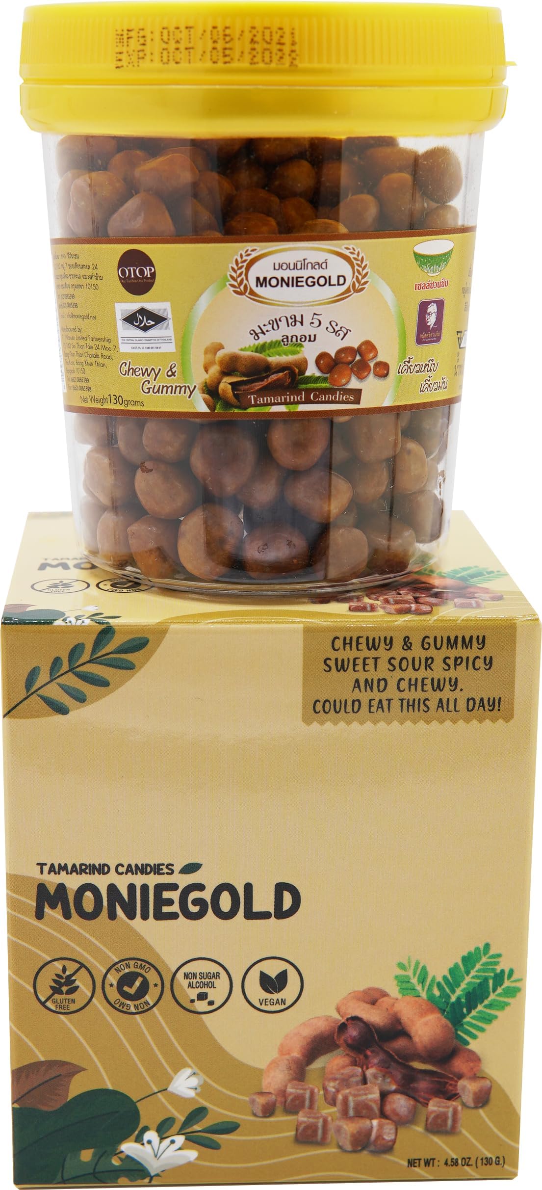 Moniegold Chewy Tamarind Candy - A Symphony of Spicy Sweetness, Unmatched Chew, & Tamarind Candies Weight 4.58 Oz. (130 g.) Pack of 1