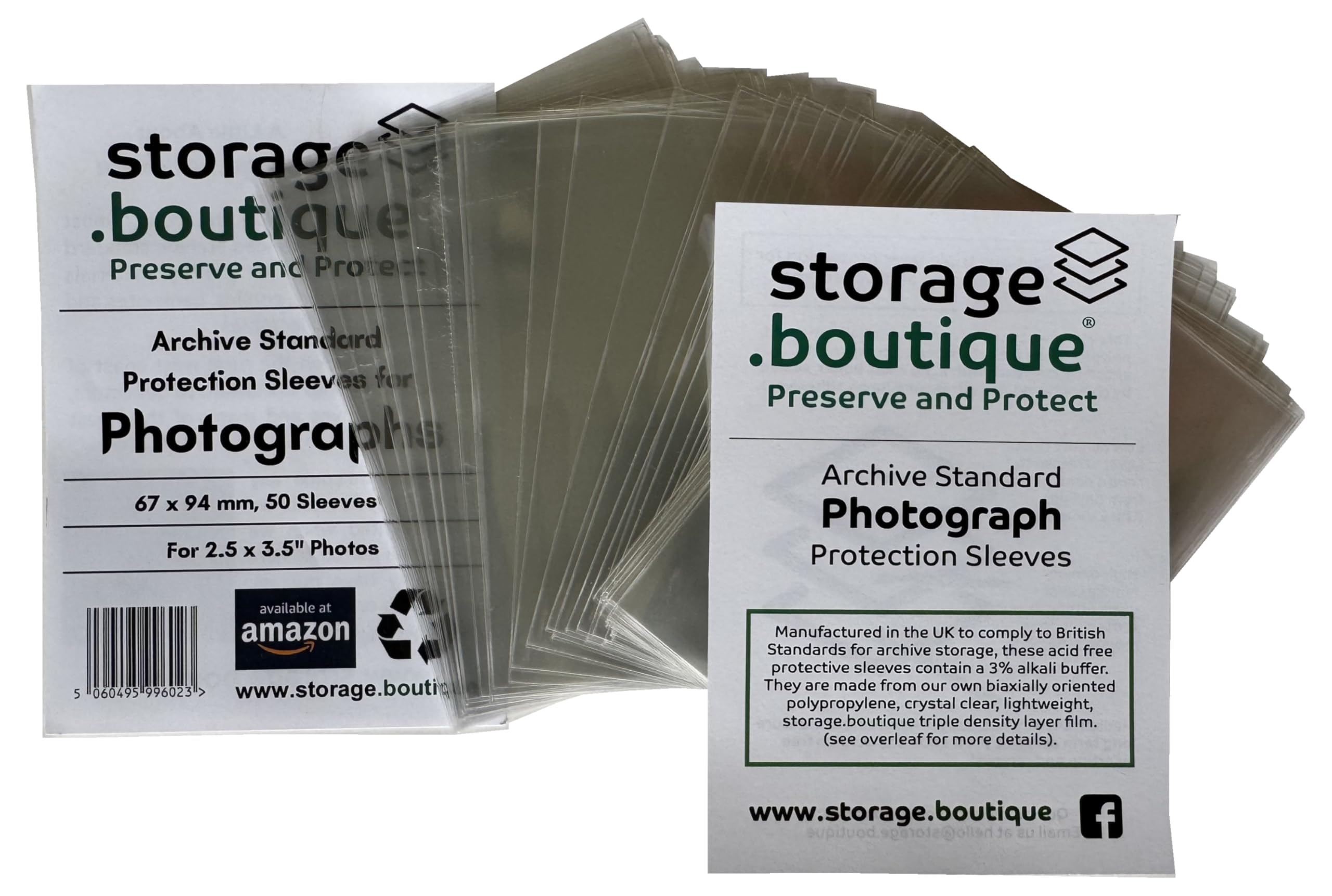 storage.boutique Photograph Protection Sleeves, Archive Standard, Acid Free, 3.5 x 2.5 inches, 94 x 67 mm, 50