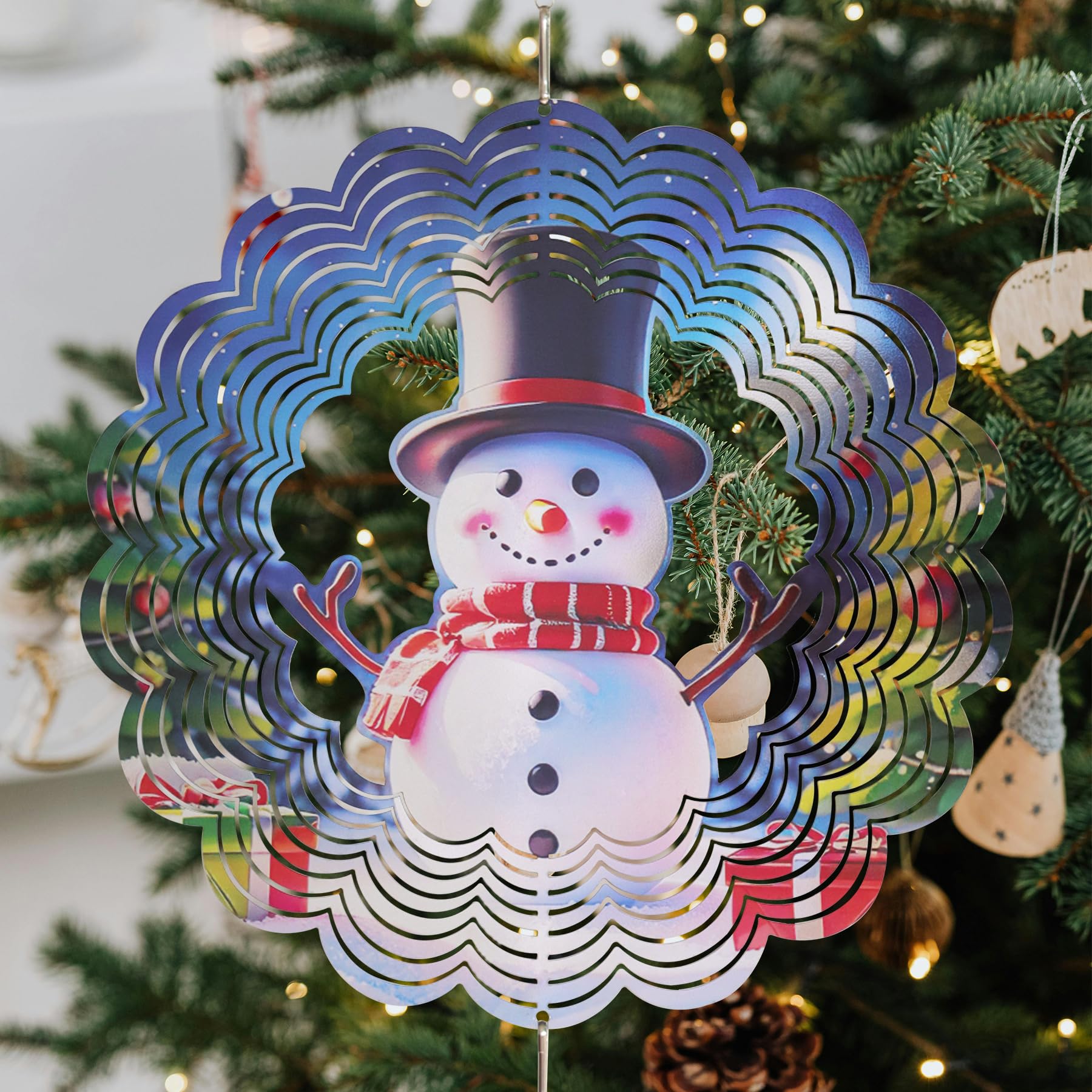 NewVees Metal Snowman Christmas Wind Spinner, 12 Inch Outdoor Stainless Steel Wind Spinner, Corrosion Resistant, Rust Anti Breakage, Laser-Cut Precision