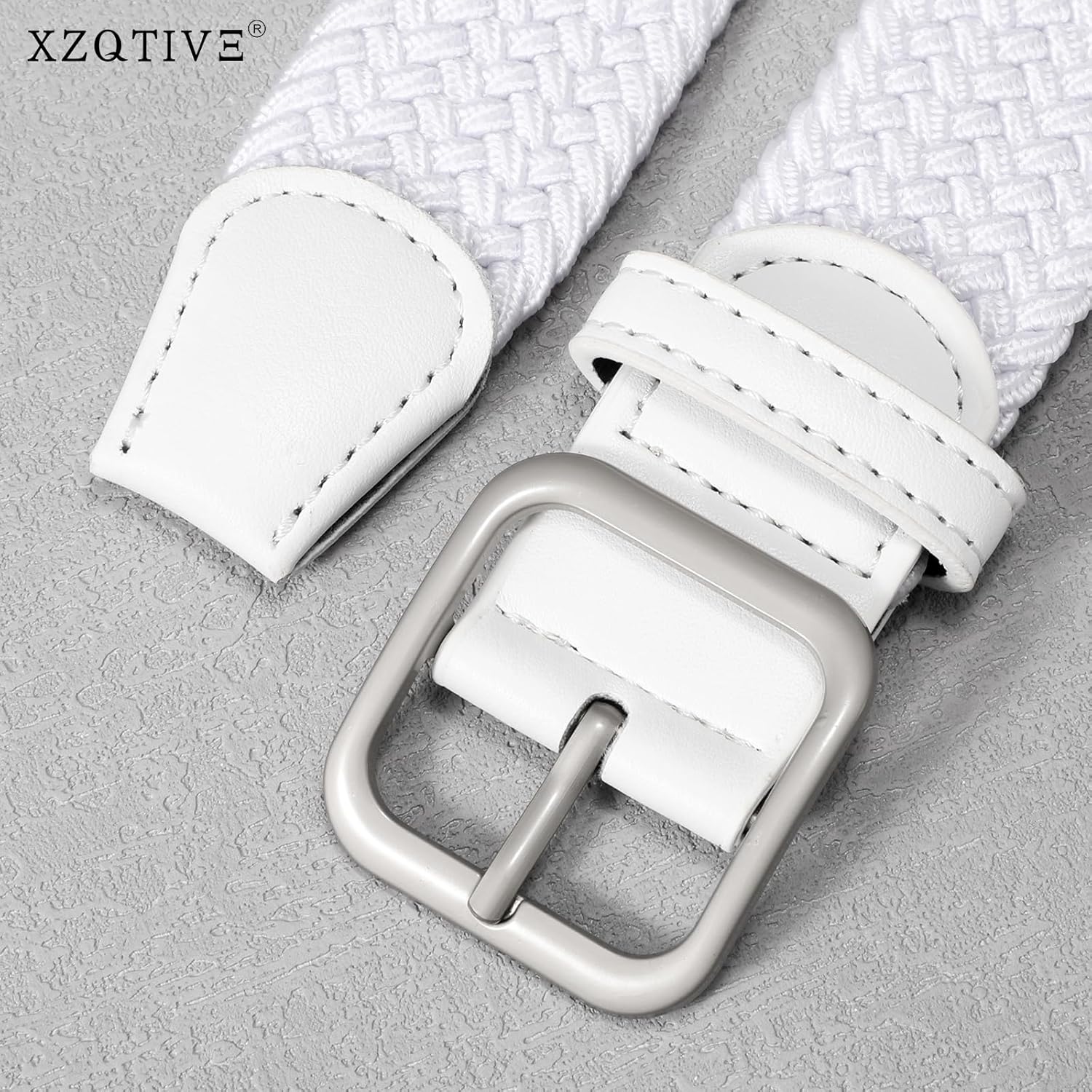XZQTIVE Women Elastic Braided Belt with Silver Buckle, Woven Stretch Fabric - Image 5