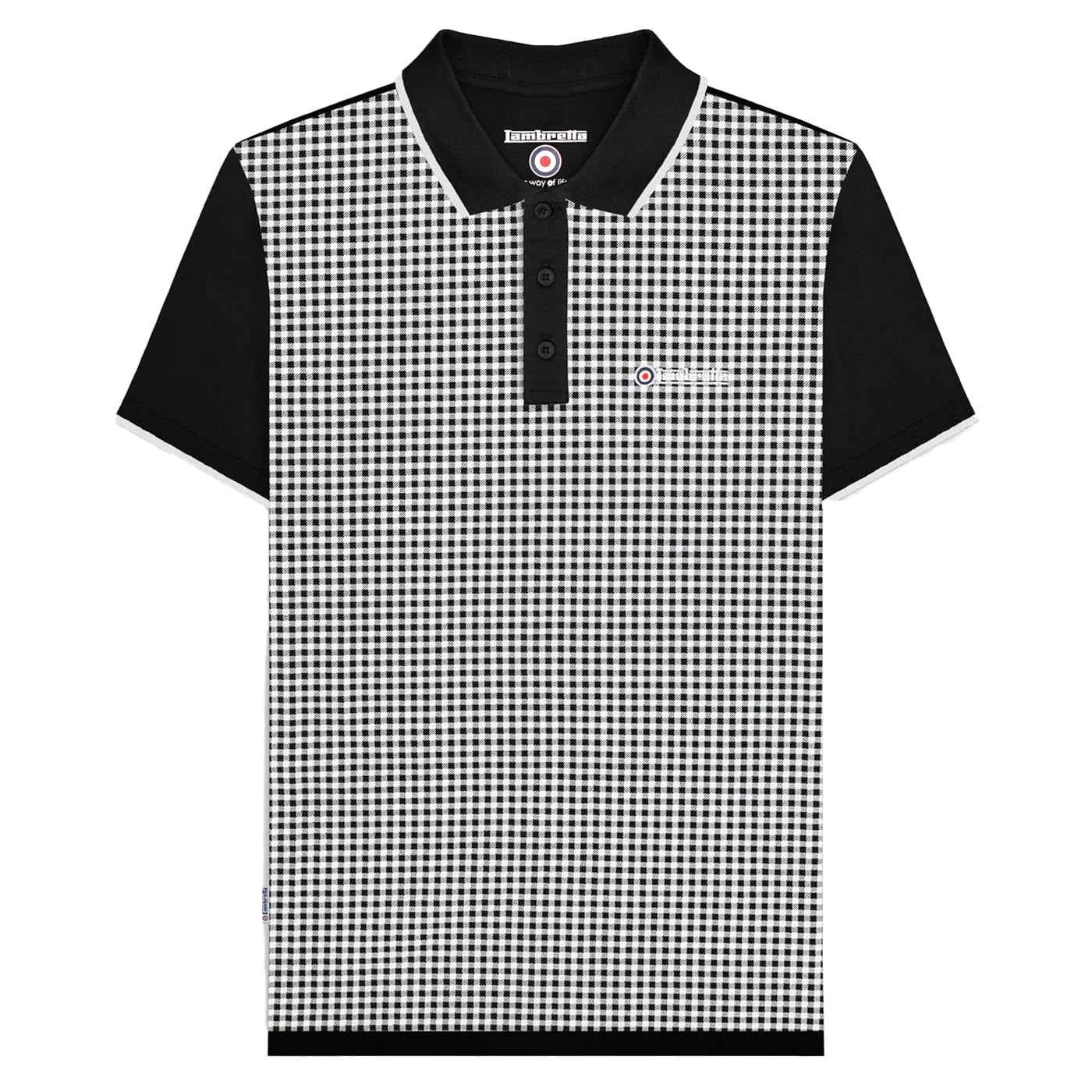 Lambretta Men's Black Gingham Aop Polo Shirt Big & Tall Short Sleeve Top - 4XL