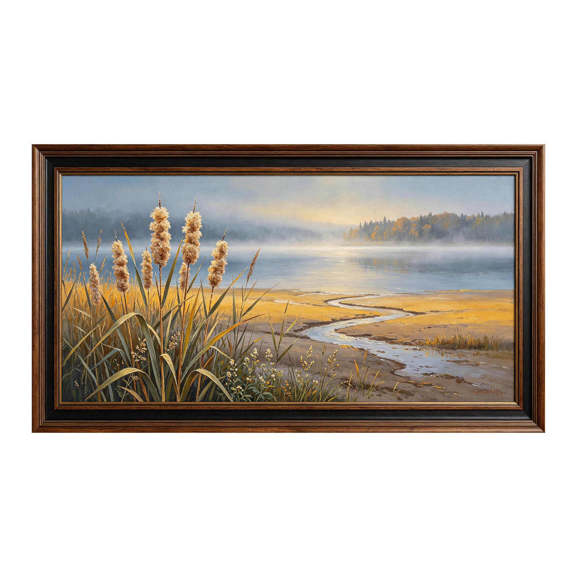 Yzpallescene 3D Framed Wall Art 50cm×100cm Misty Lake Seascape Impressionist Oil Painting Large Size SelfAdhesive Removable Wall Decor Prints Artwork for Living Room Bedroom Office
