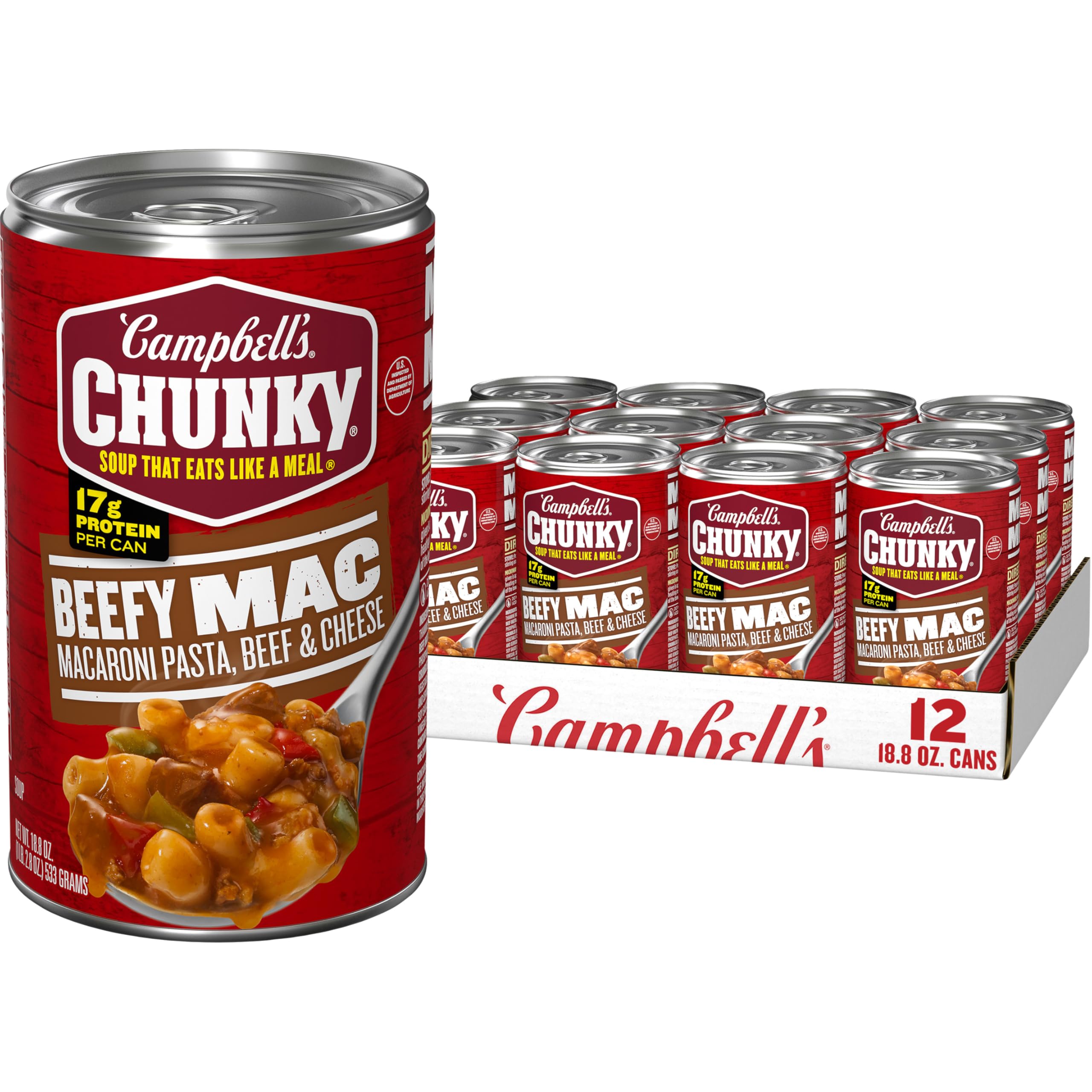 Campbell’s Chunky Beefy Mac Soup, 18.8 oz Can (12 Pack)